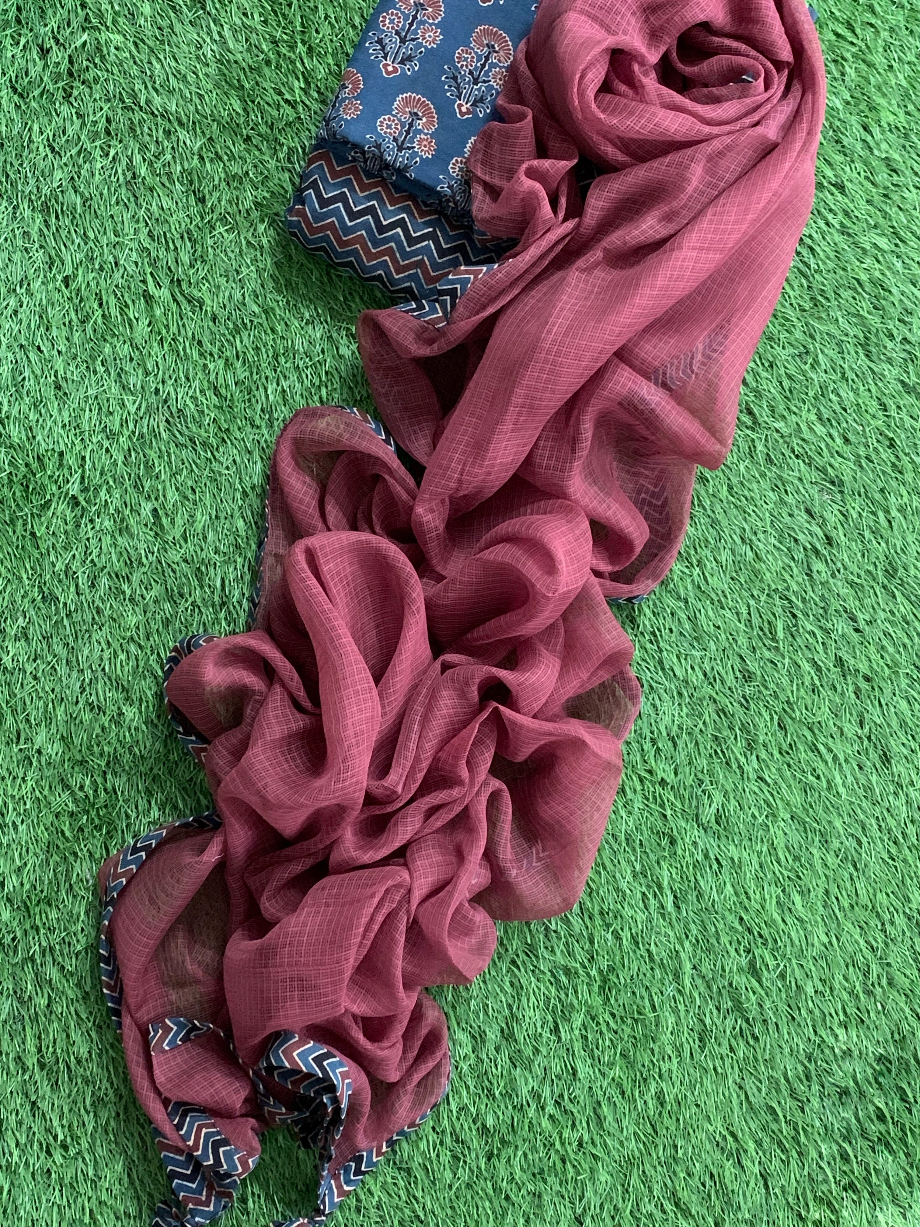 Handblock Ajrakh Cotton Kota Suit