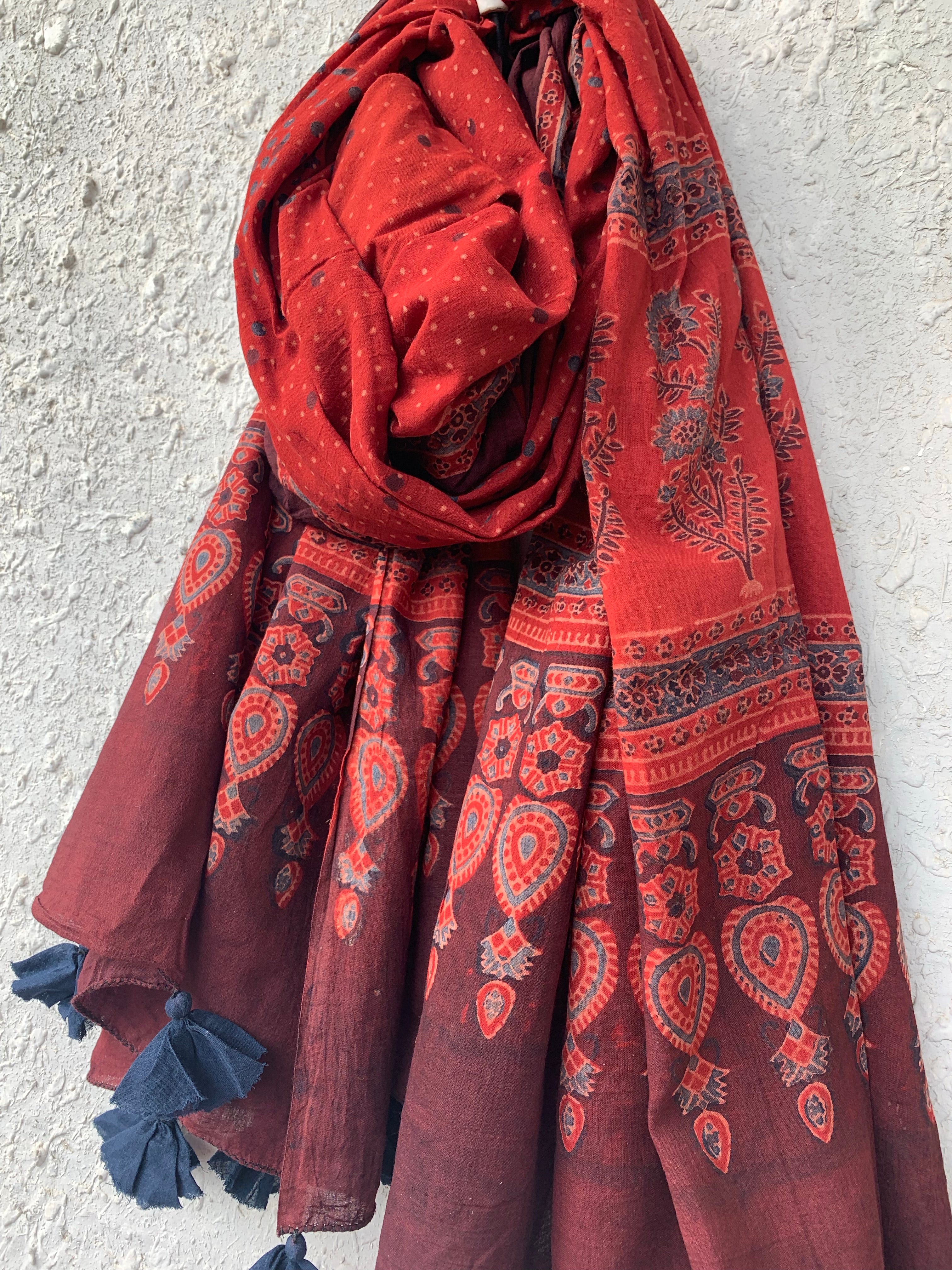 Handblock Ajrakh Dupatta