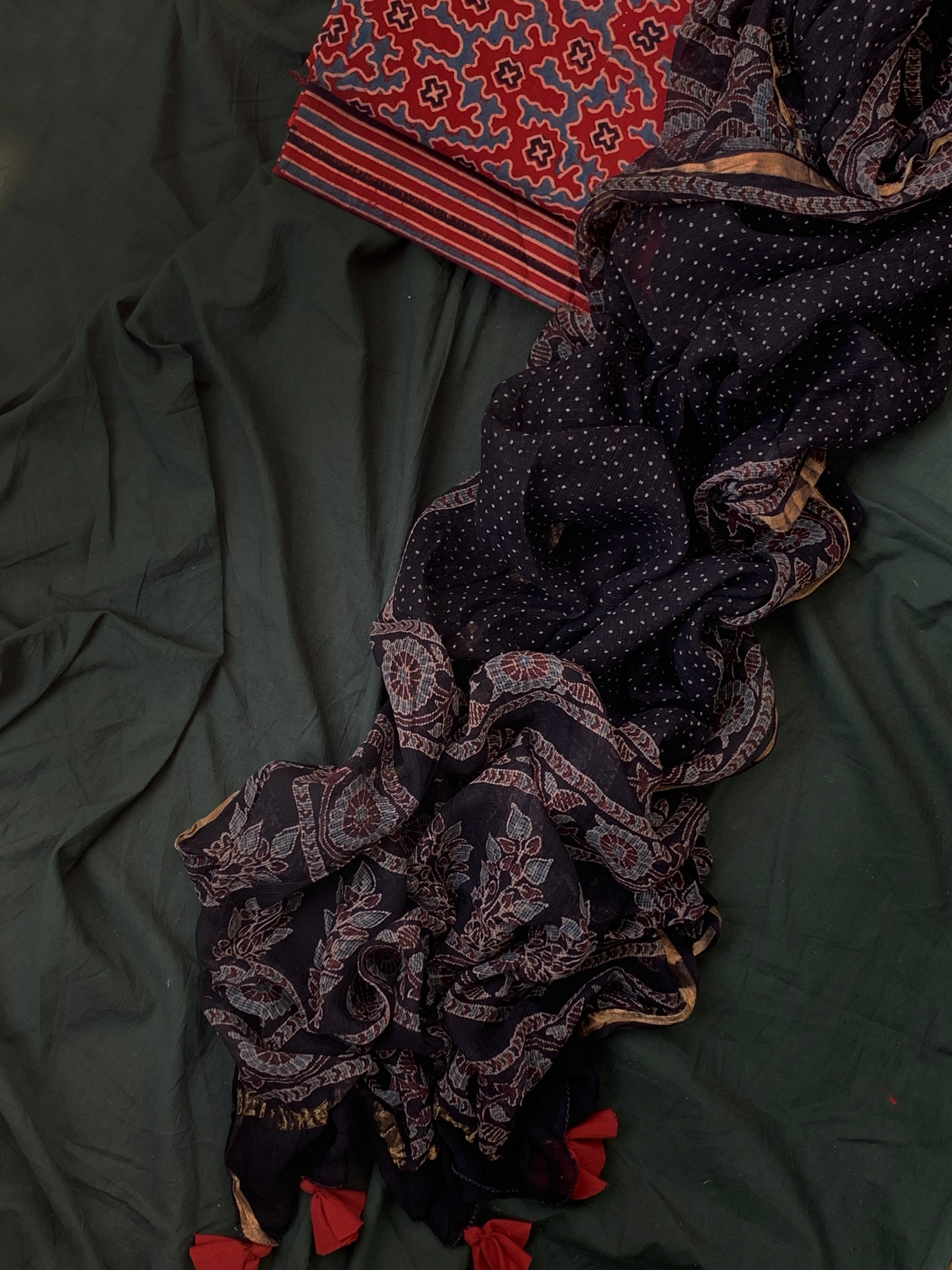 Handblock Ajrakh Cotton Kota Suit