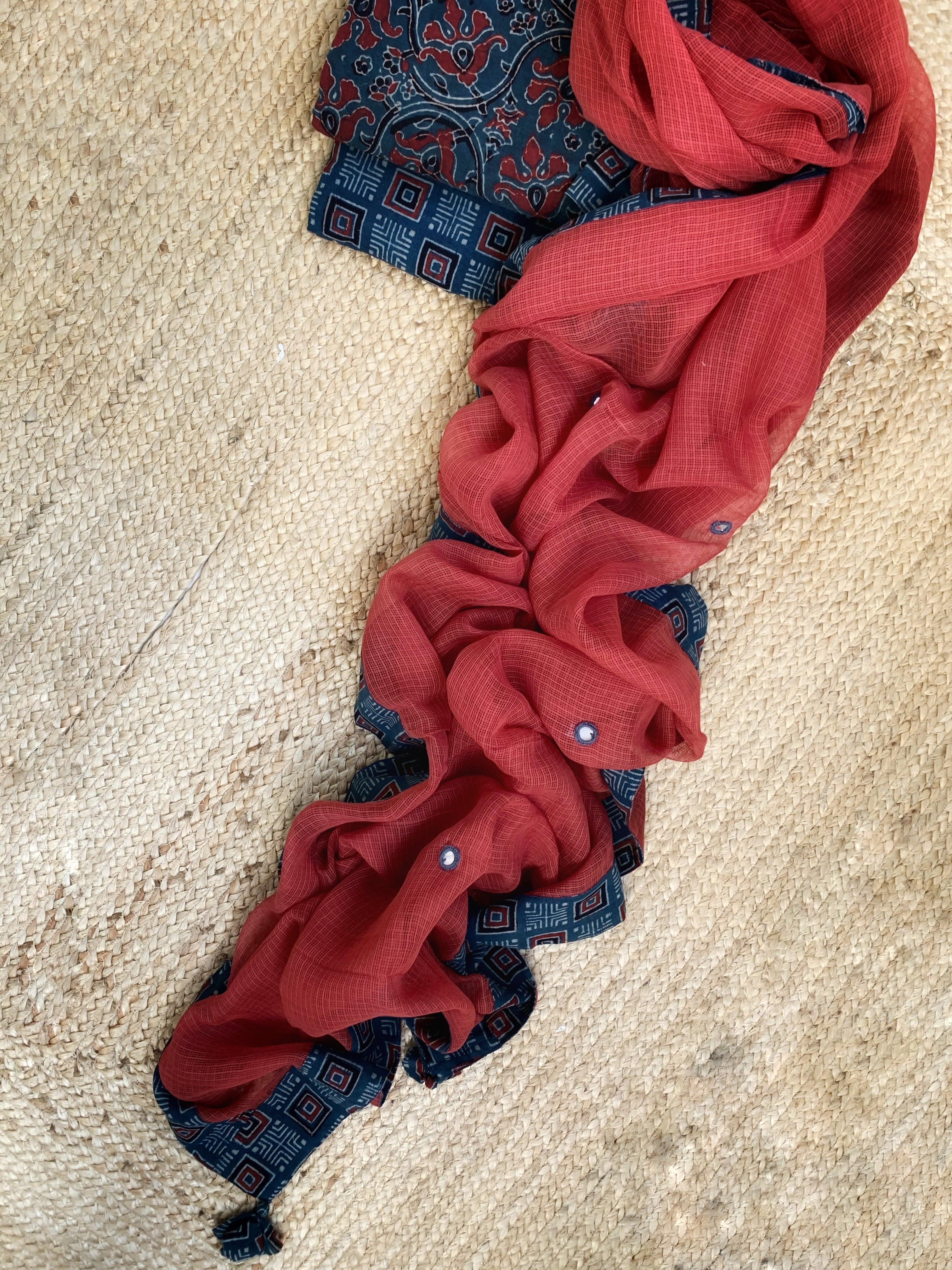 Handblock Ajrakh Cotton Kota Suit