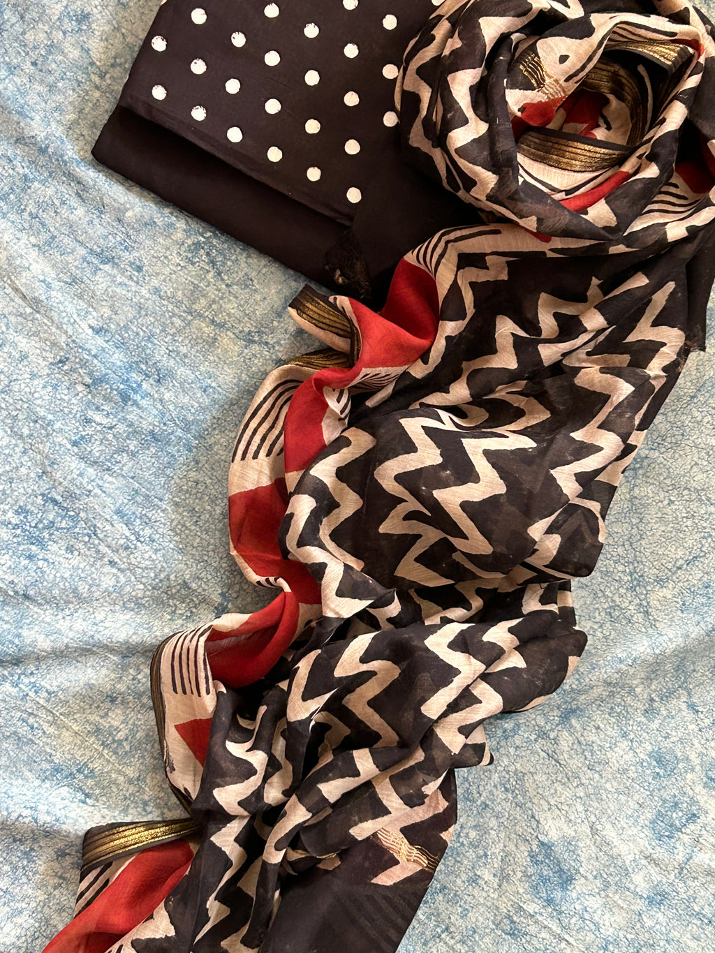 Handblock Printed Cotton Chanderi Dupatta Suit