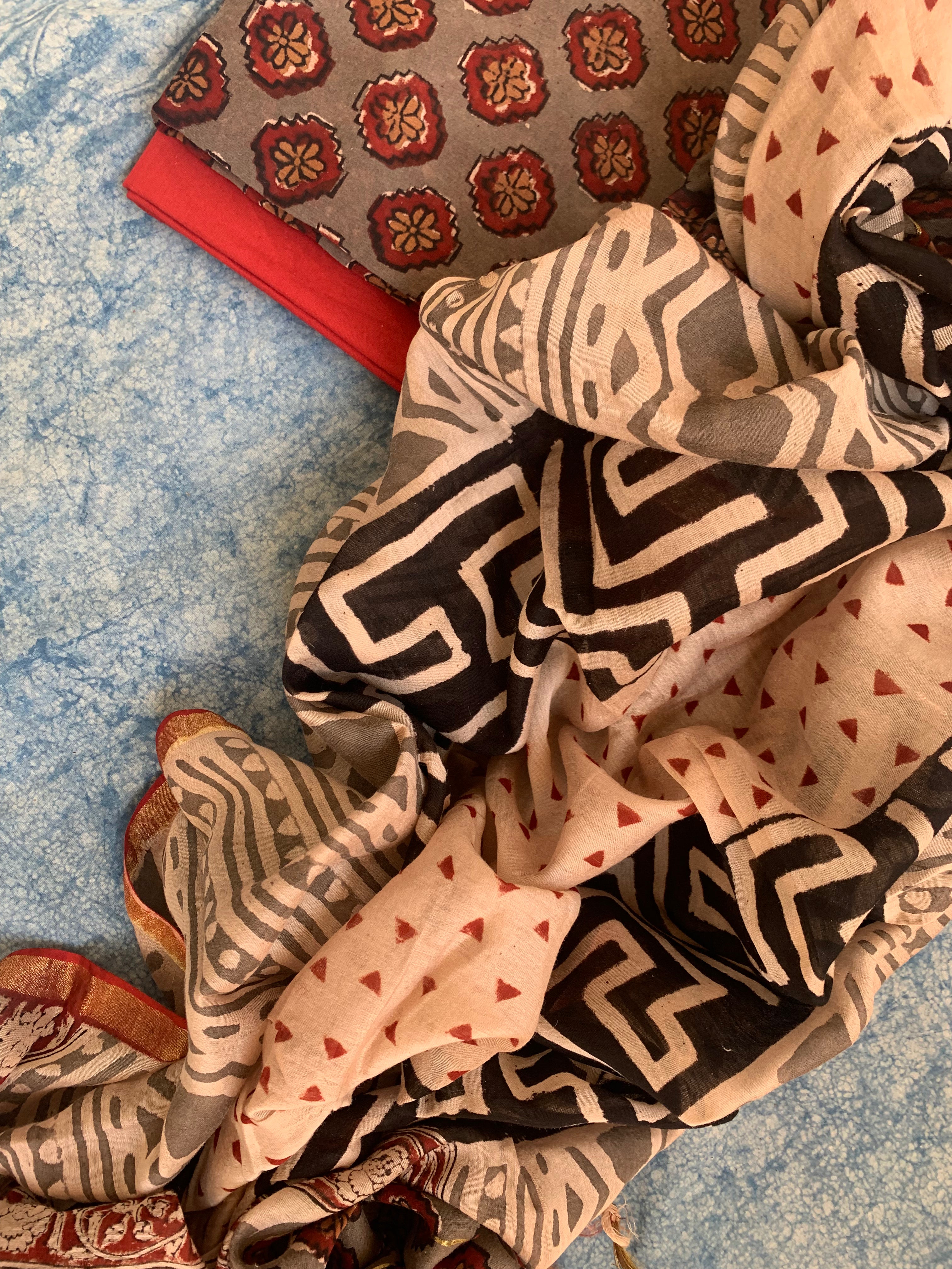 Handblock Chanderi Silk Cotton Suit