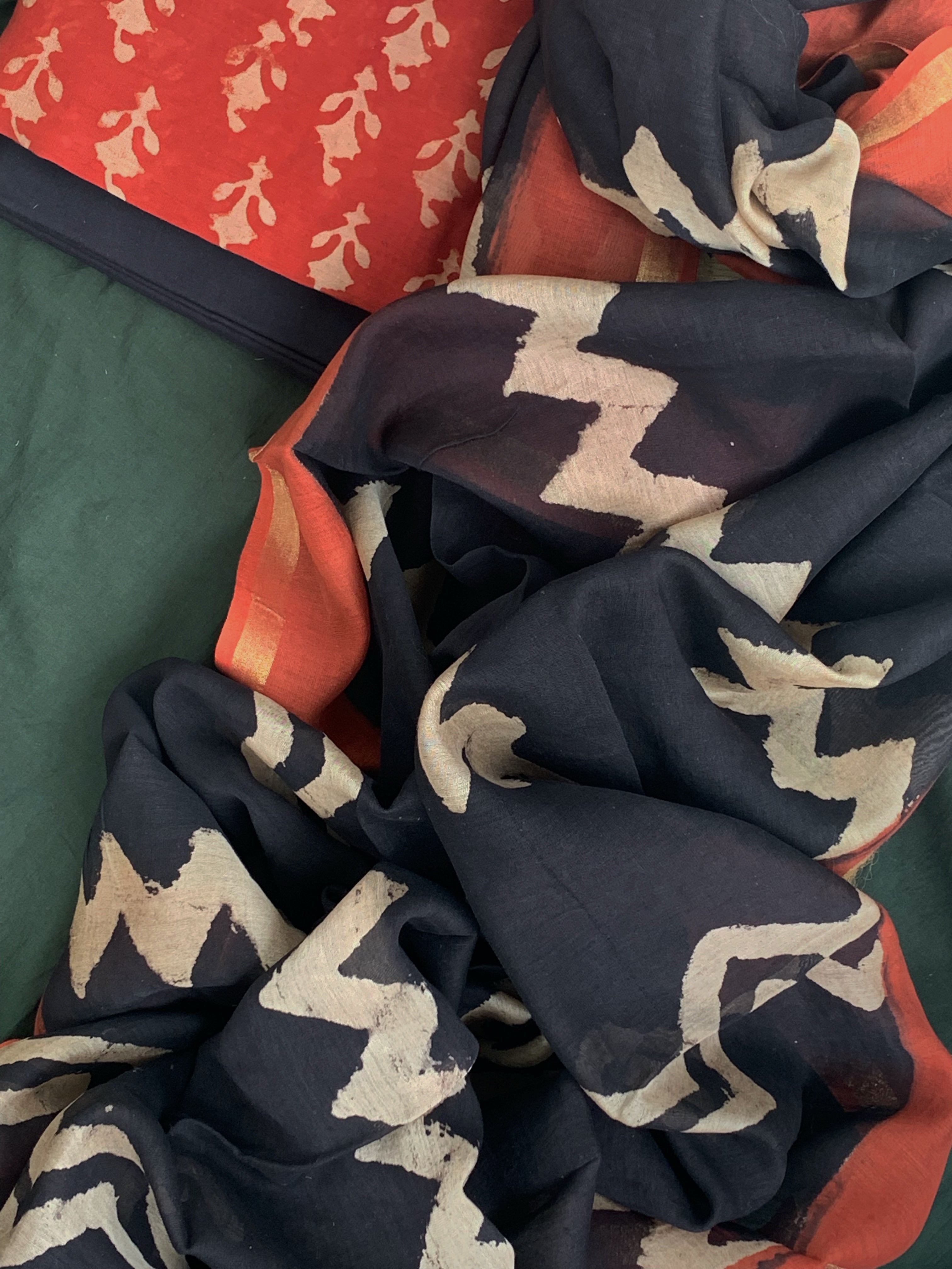 Handblock Chanderi Silk Cotton Suit