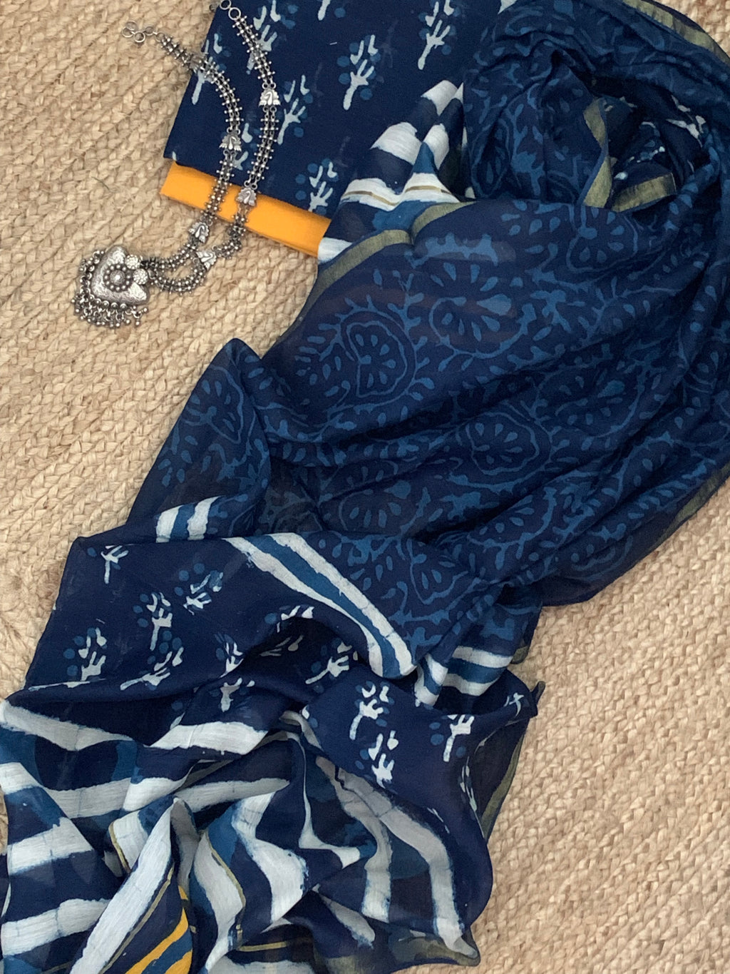 Handblock chanderi suit