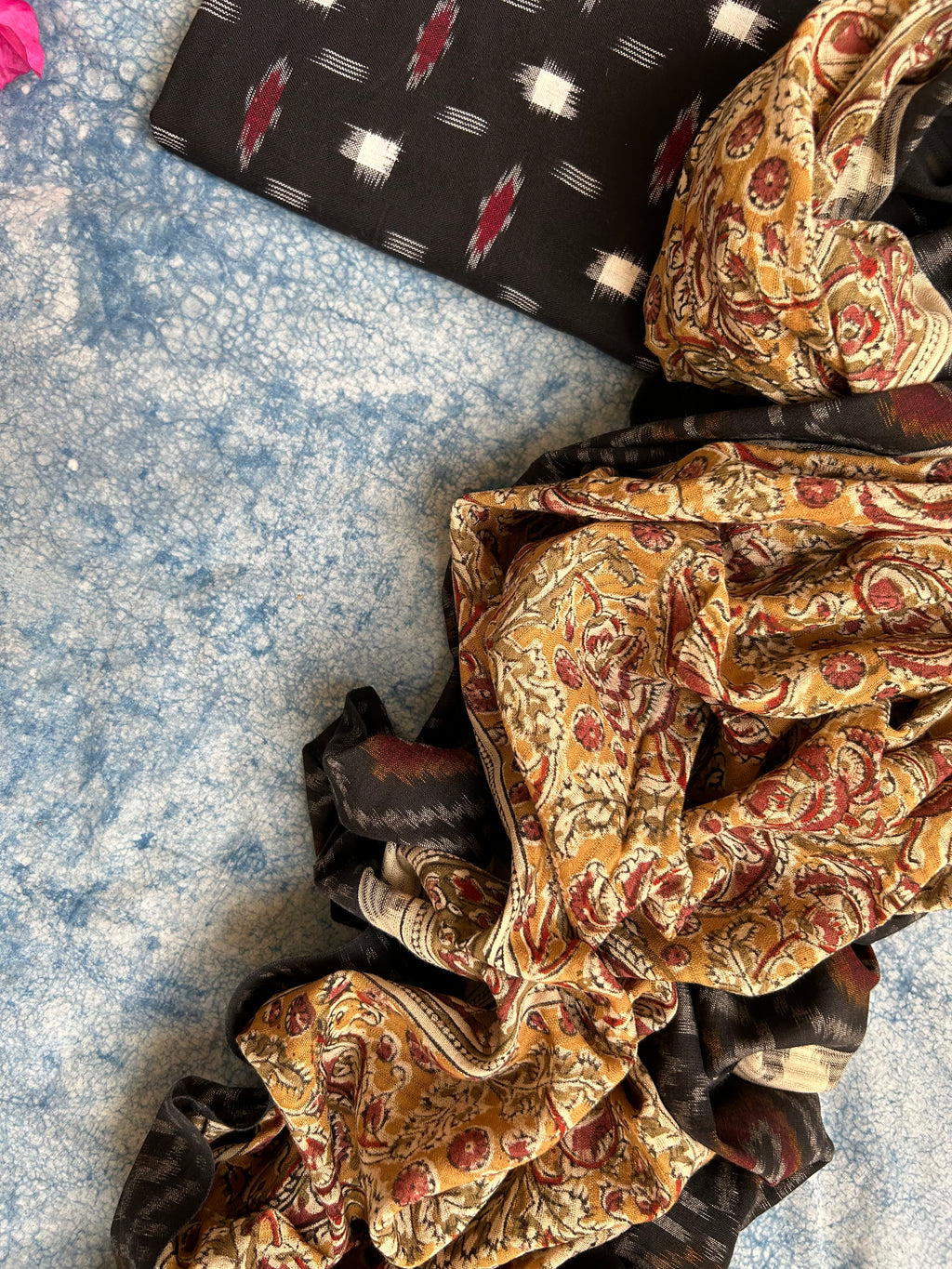 Handwoven Handcrafted Double Ikat Kalamkari Kurta Dupatta Set