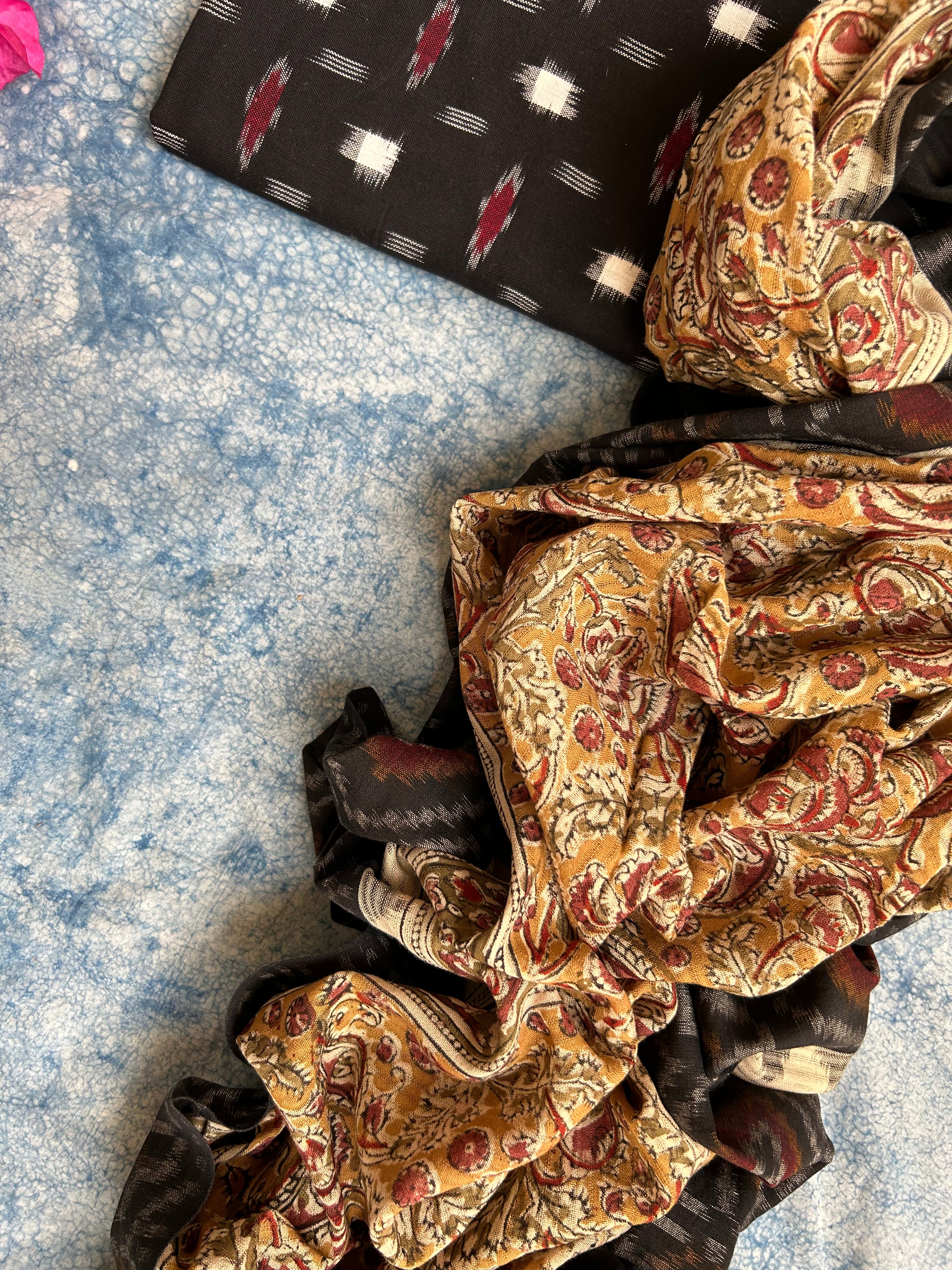 Handwoven Handcrafted Double Ikat Kalamkari Kurta Dupatta Set
