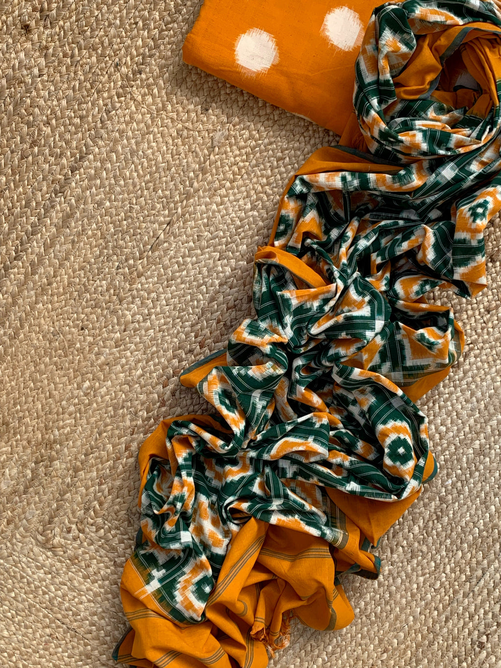 Handwoven Double Ikat Kurta  Dupatta set