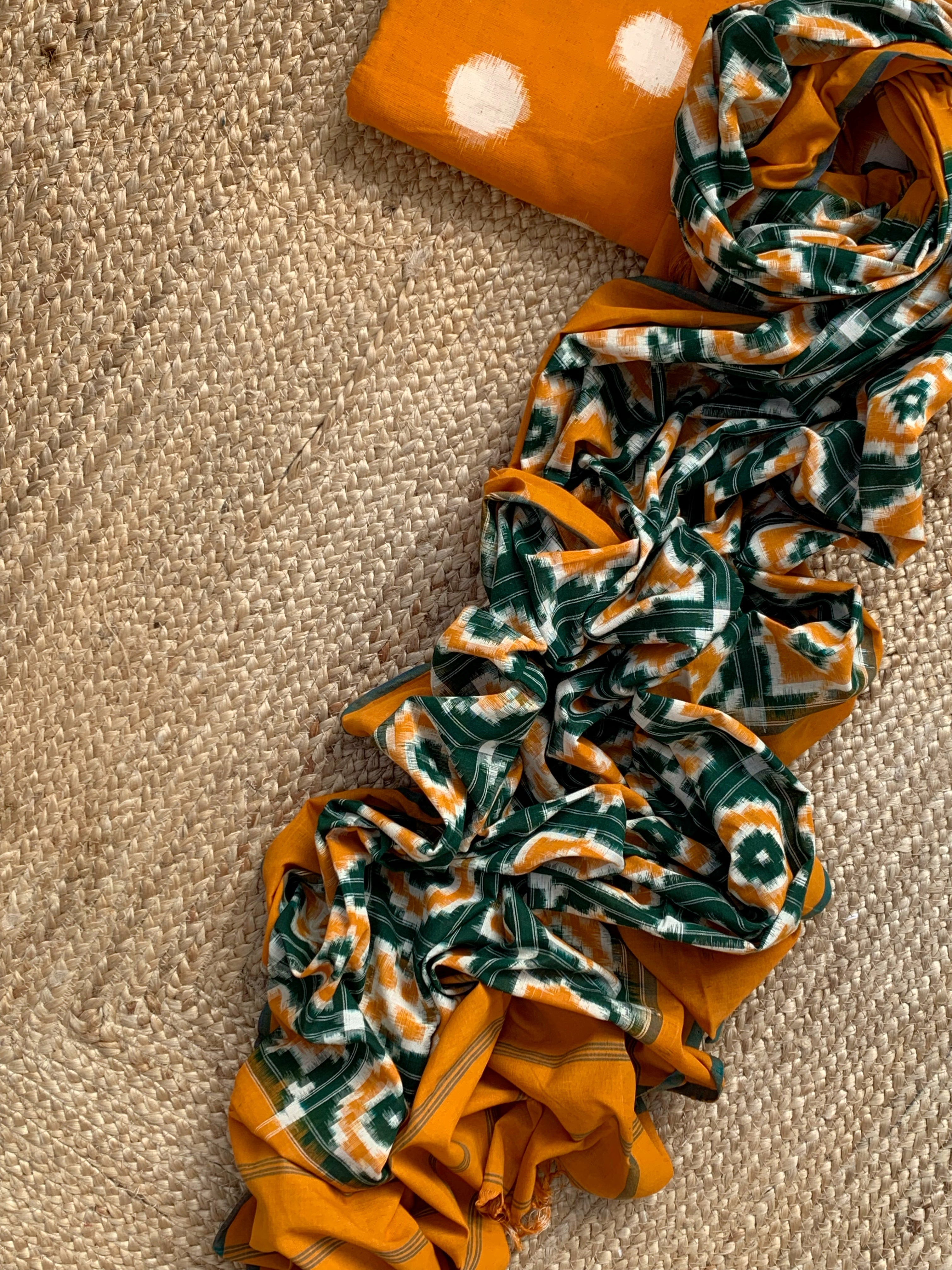 Handwoven Double Ikat Kurta  Dupatta set