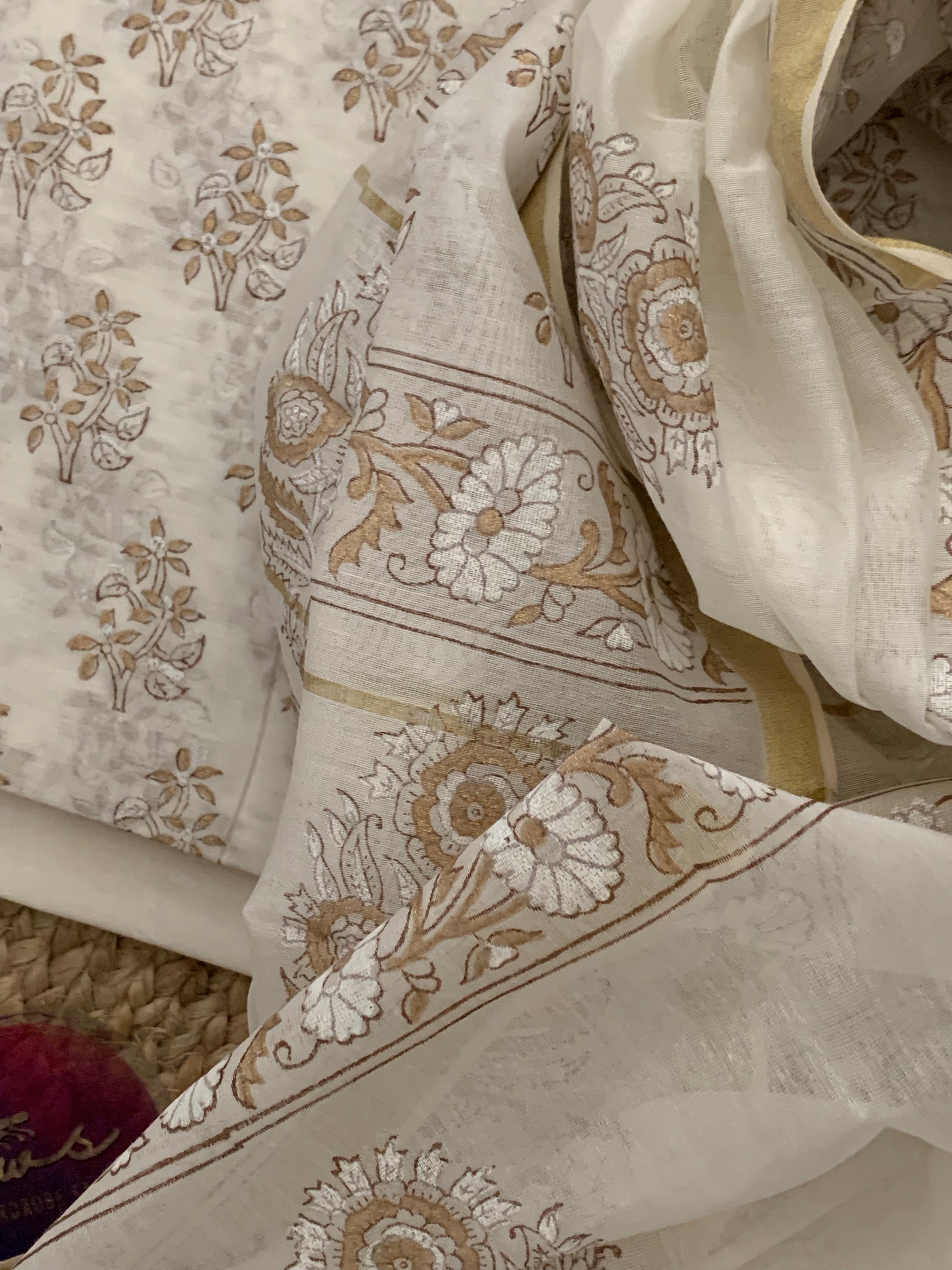 Handblock chanderi suit