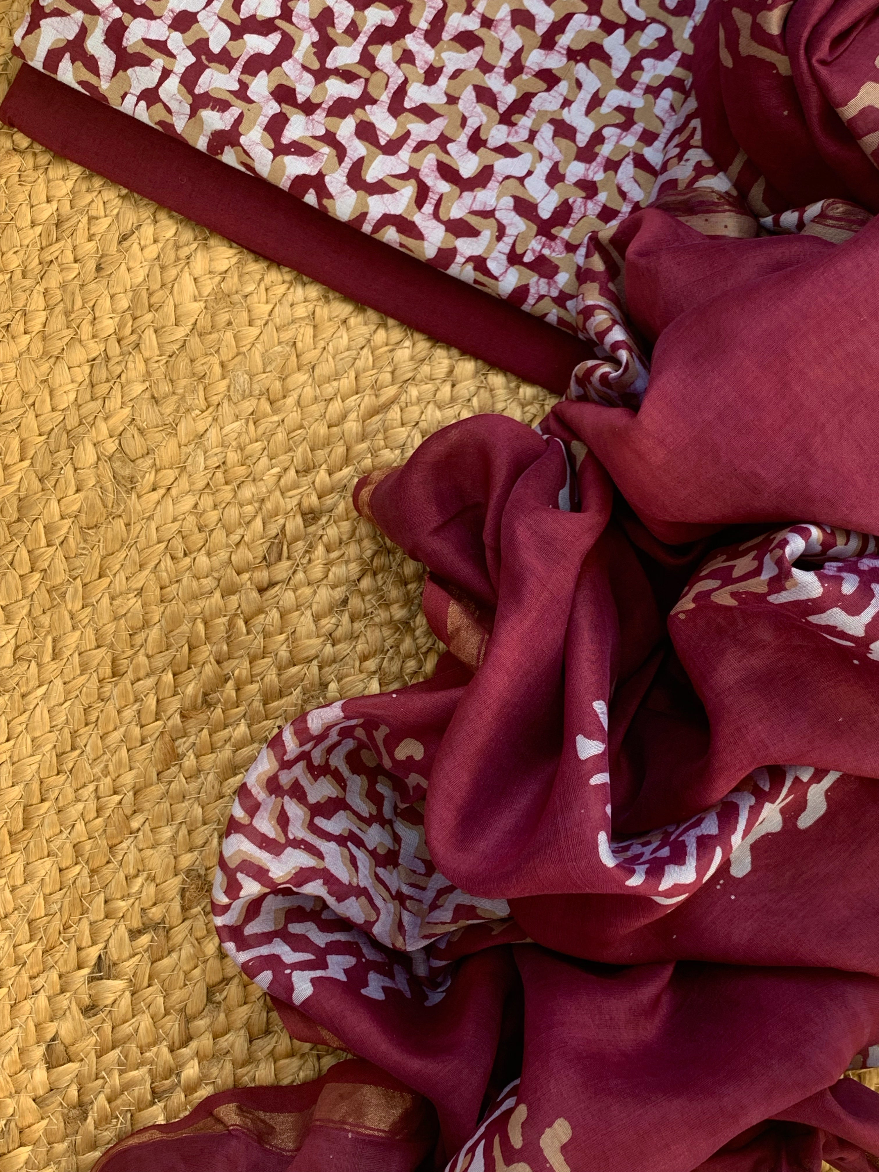 Handblock Batik Cotton Chanderi Suit