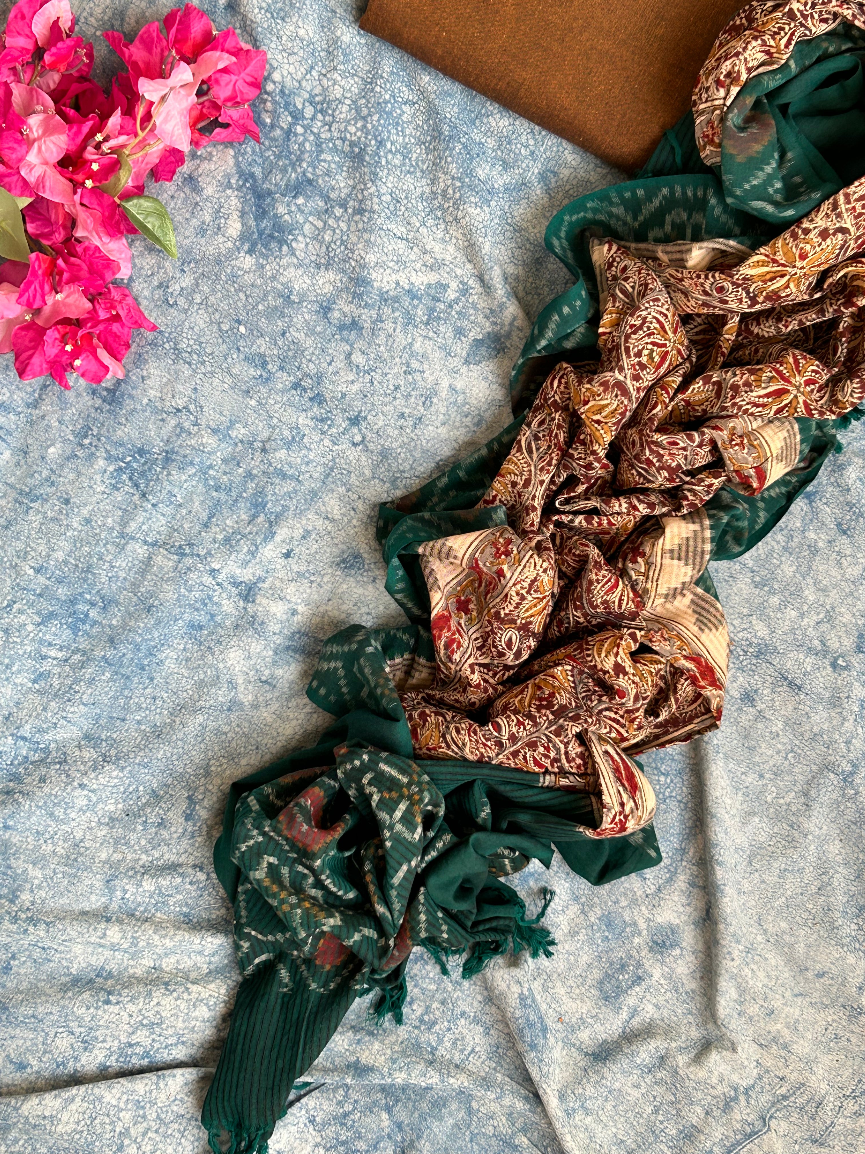 Handwoven Handcrafted Ikat Kalamkari Kurta Dupatta Set