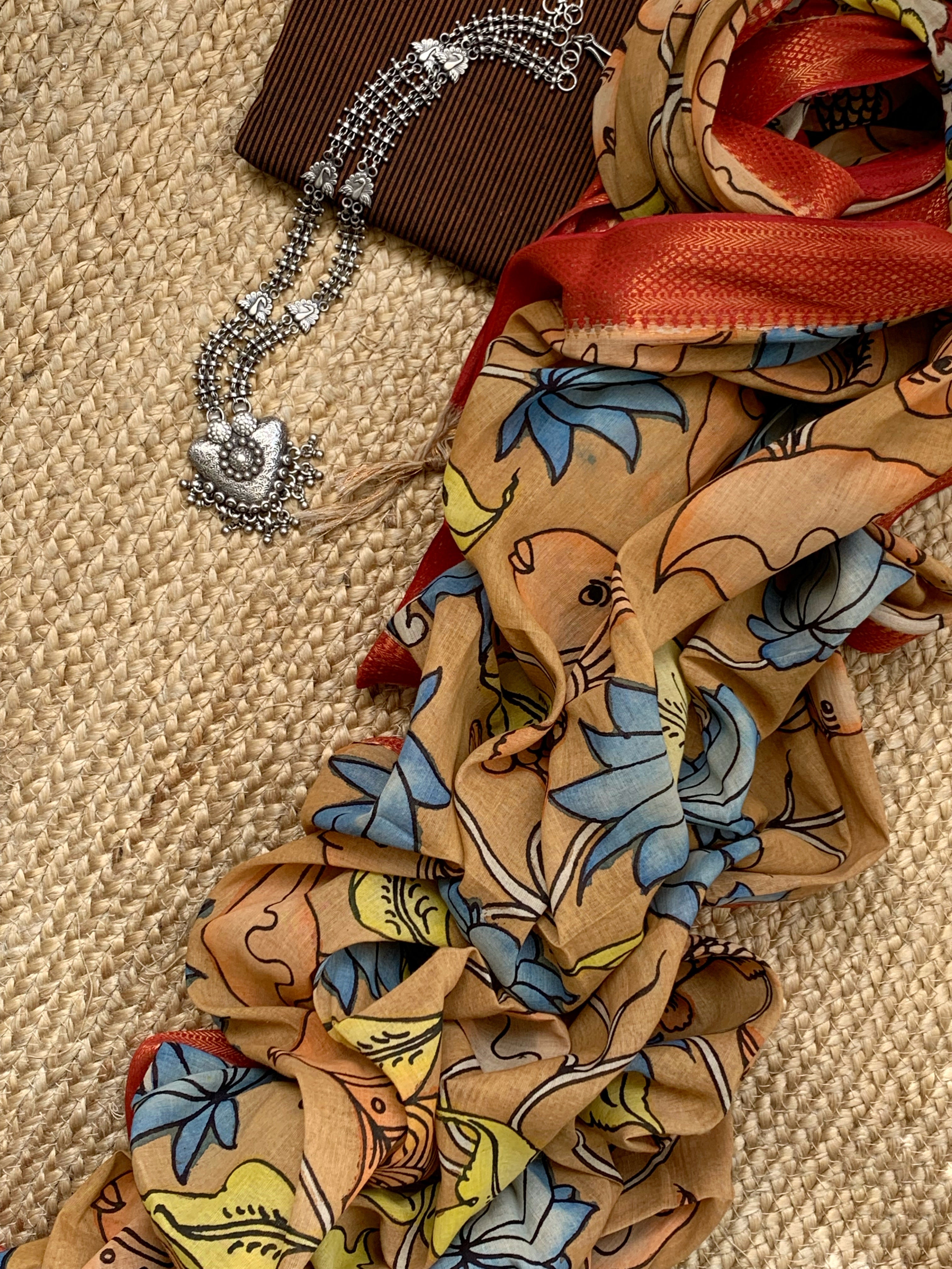 Handwoven Handcrafted Kalamkari Kurta Dupatta Set