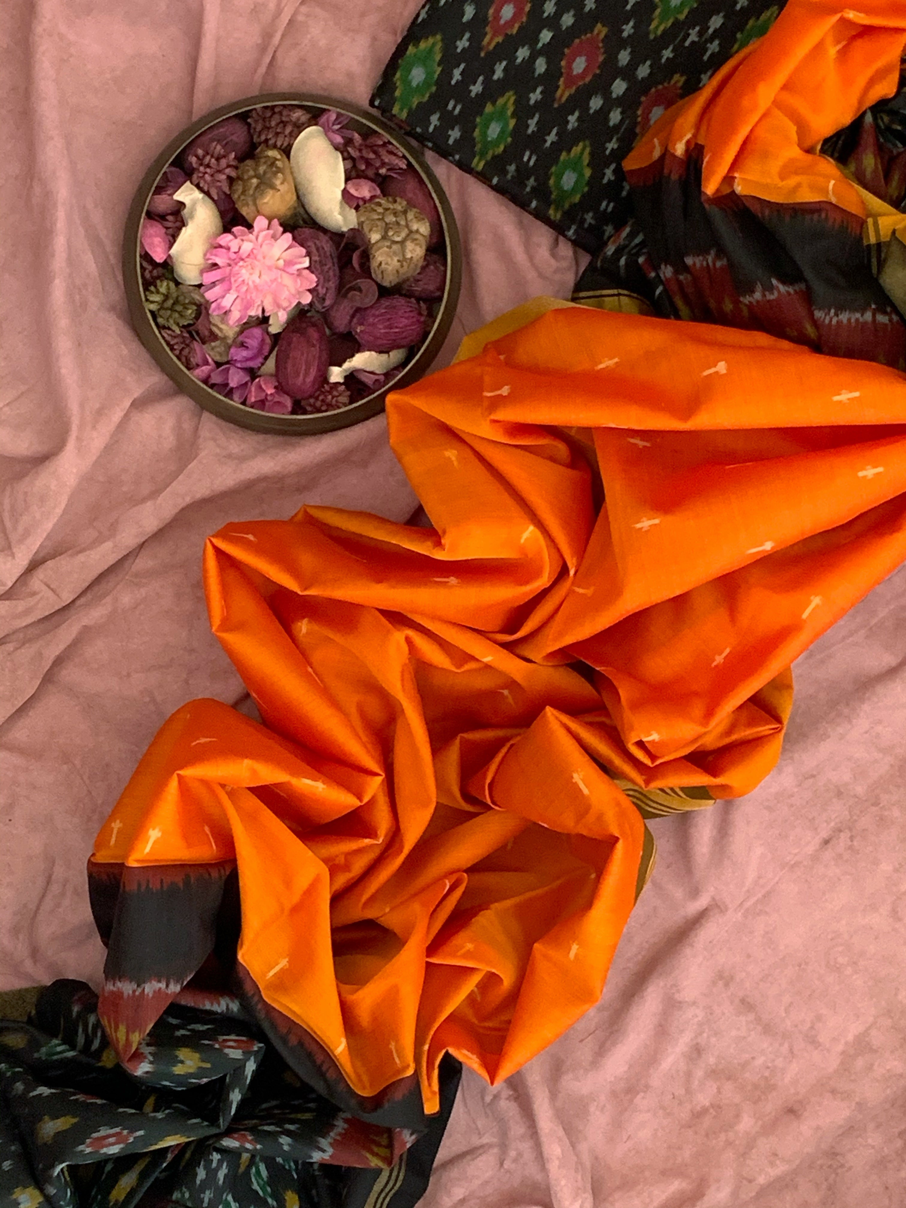Handwoven Ikat Cotton Silk Kurta Dupatta Set