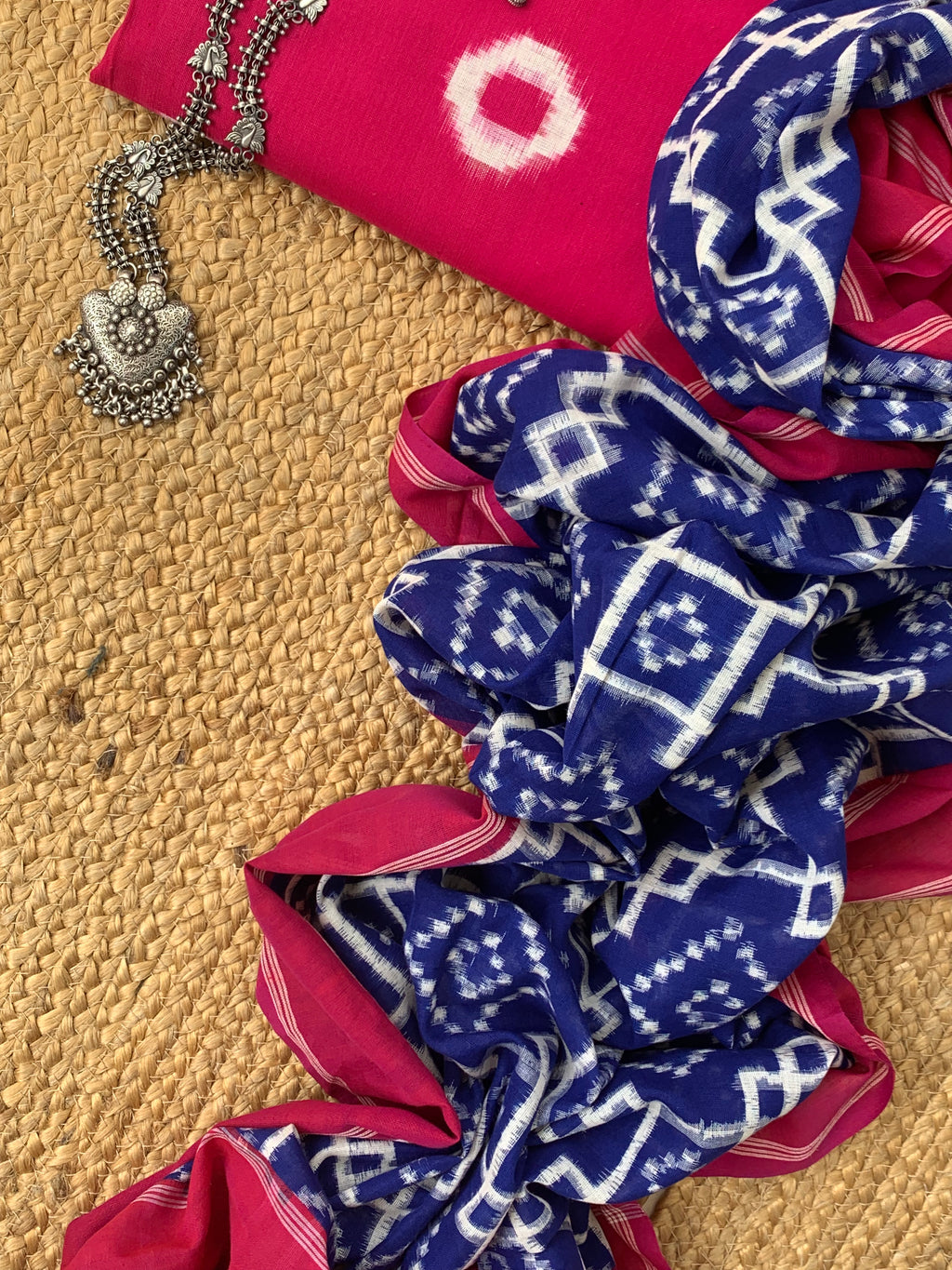 Handwoven Double Ikat Kurta Telia Dupatta Set