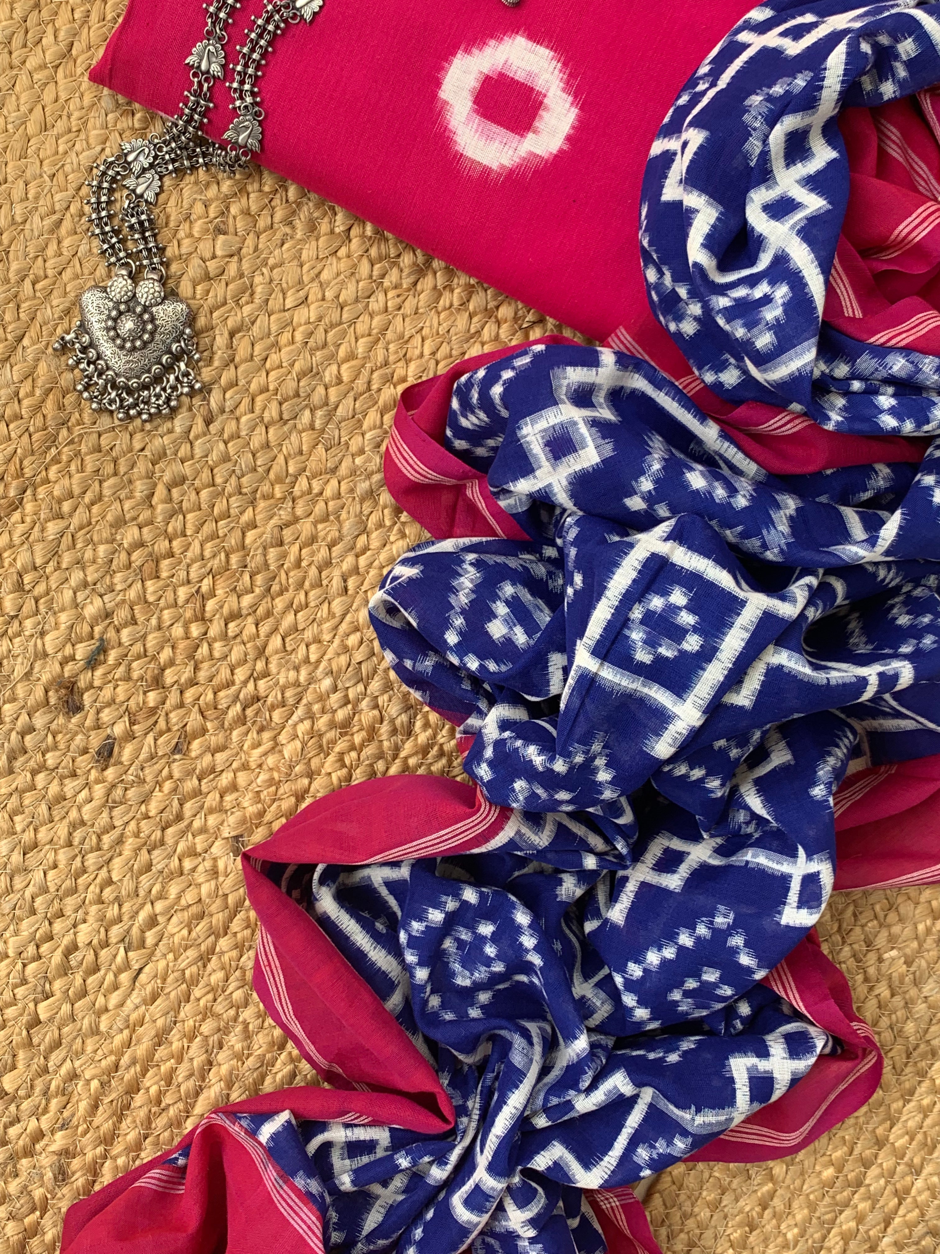 Handwoven Double Ikat Kurta Telia Dupatta Set