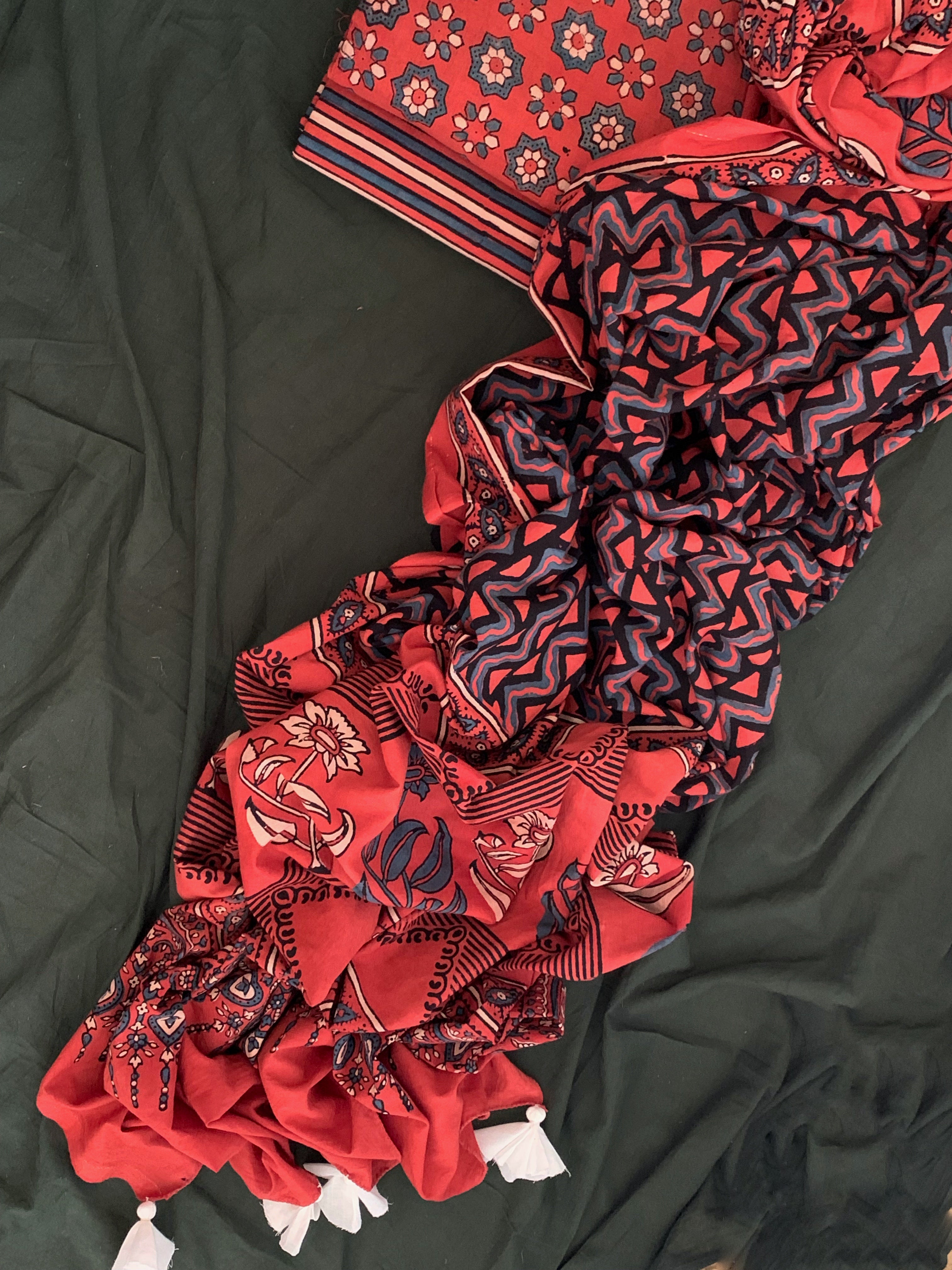 Handblock Ajrakh Cotton Suit