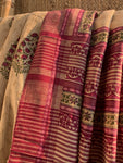 Handwoven & Handblock Printed Tussar Ghicha Saree