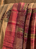 Handwoven & Handblock Printed Tussar Ghicha Saree