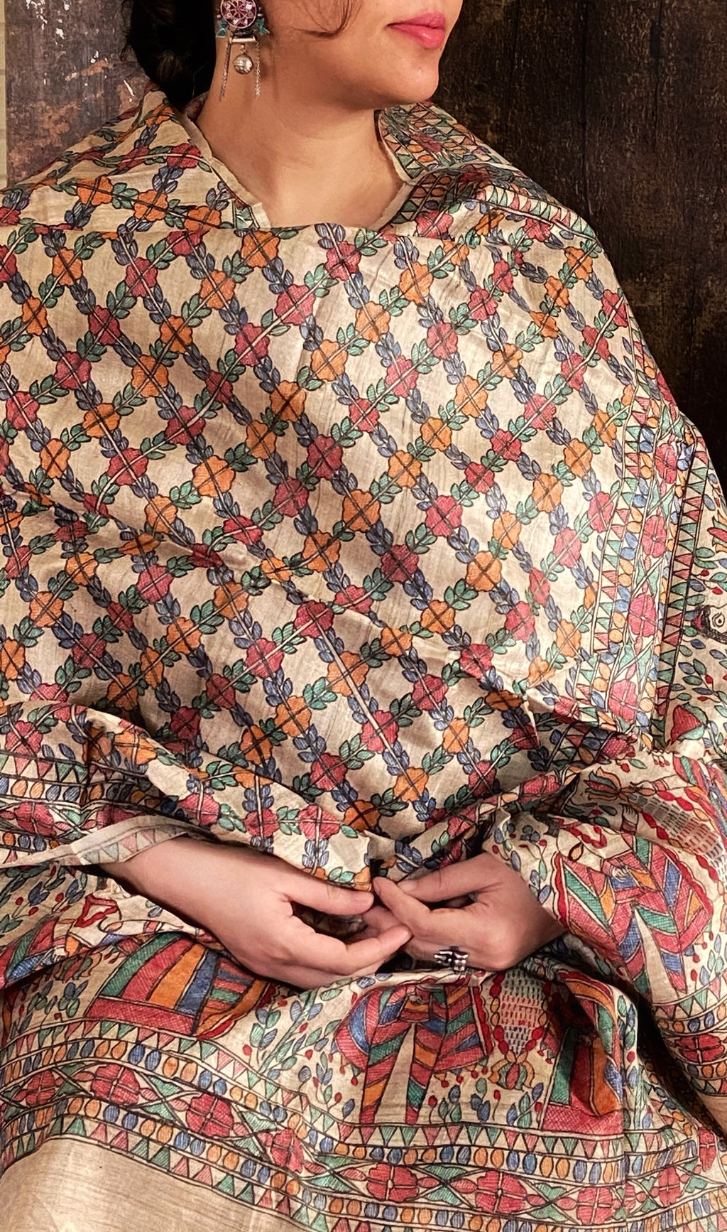 Madhubani Handpainted Tussar Silk Dupatta
