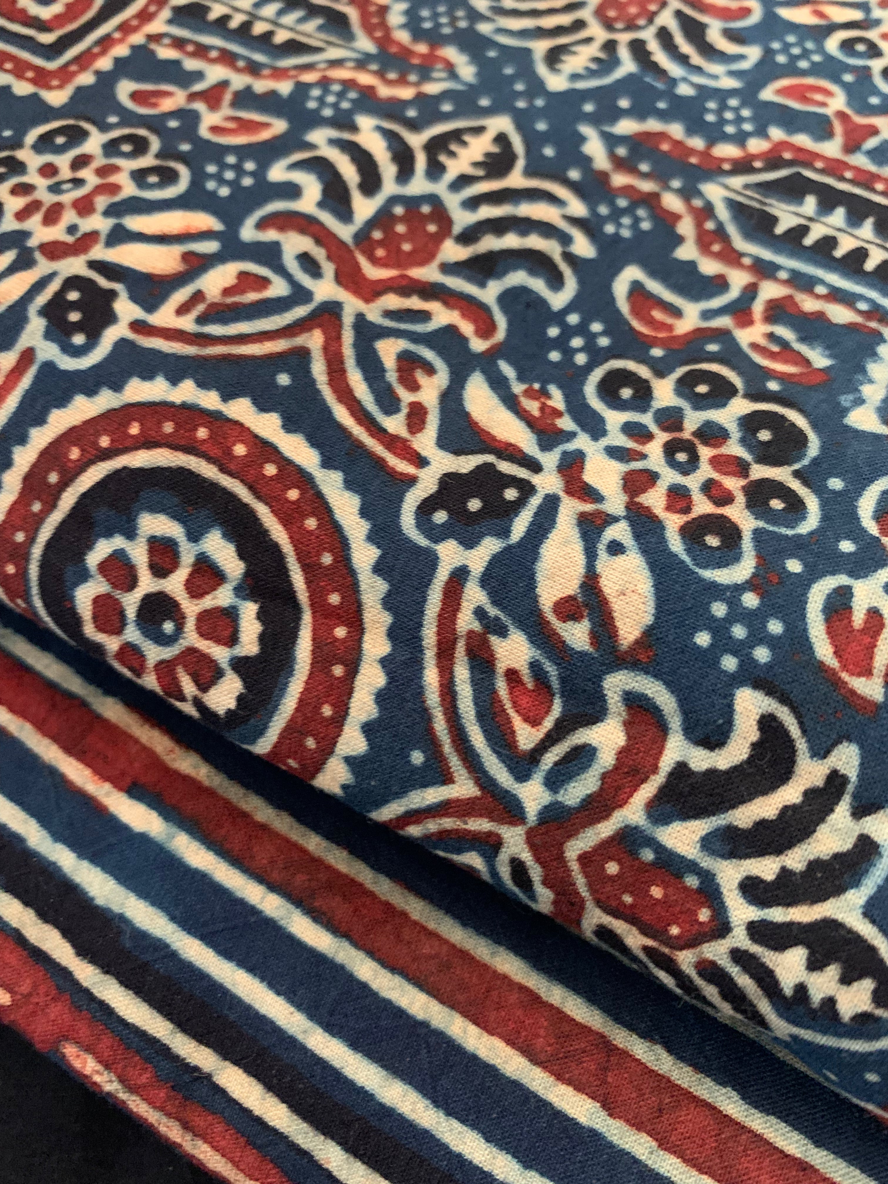 Handblock Ajrakh Cotton Kurta Bottom Set
