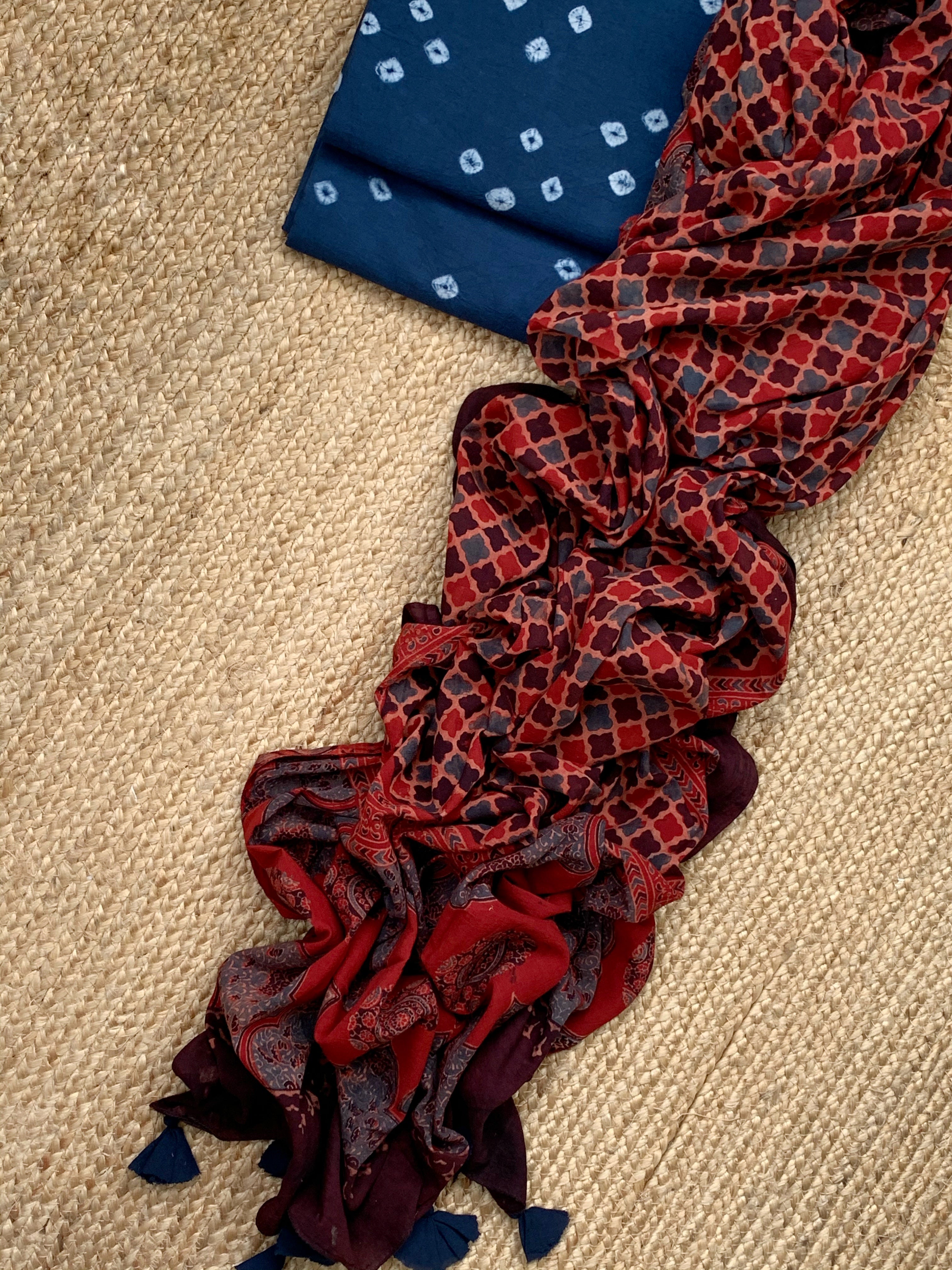 Handcrafted Bandhani Ajrakh Cotton Suit