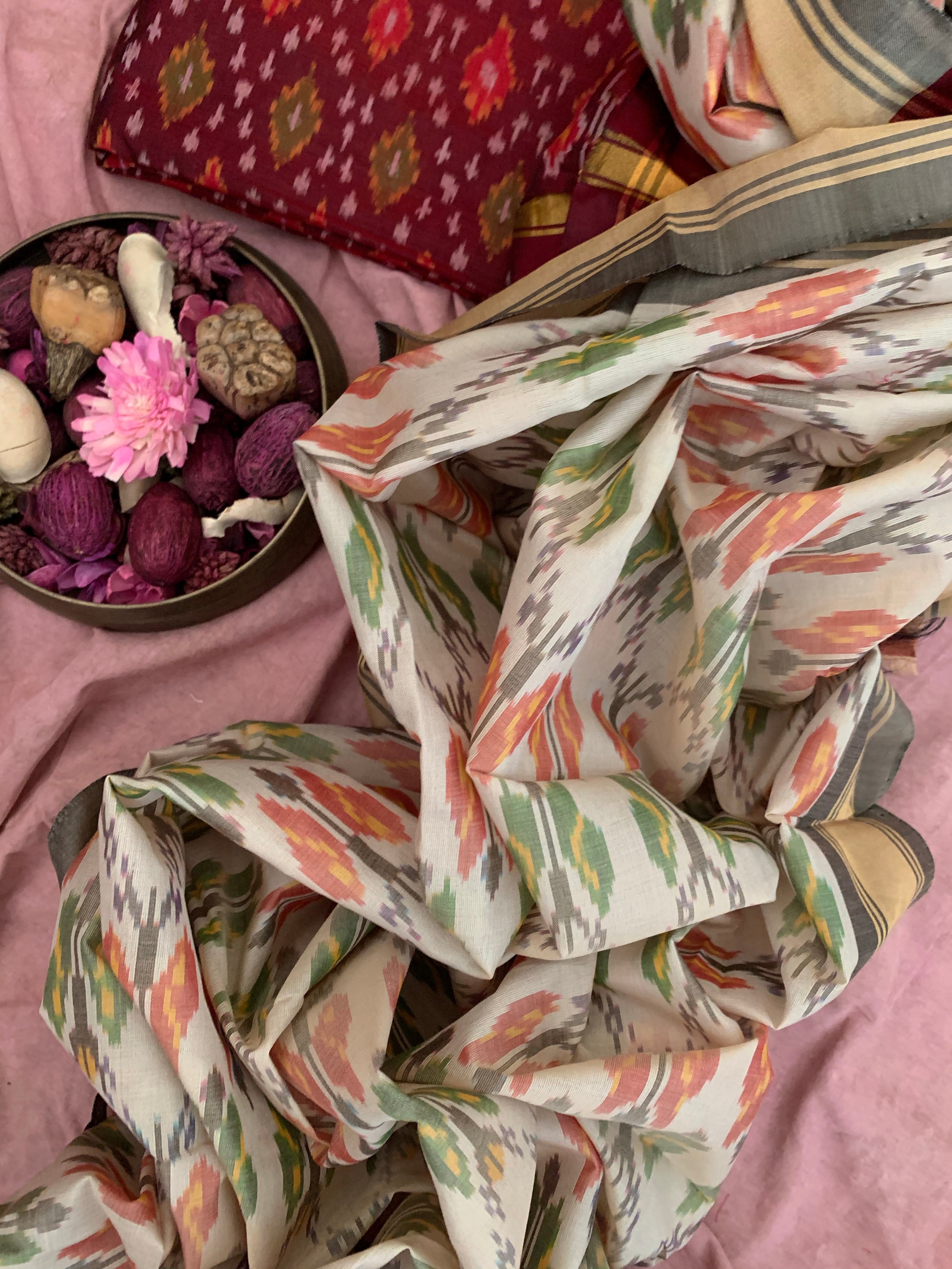 Handwoven Ikat Cotton Silk Kurta Dupatta Set