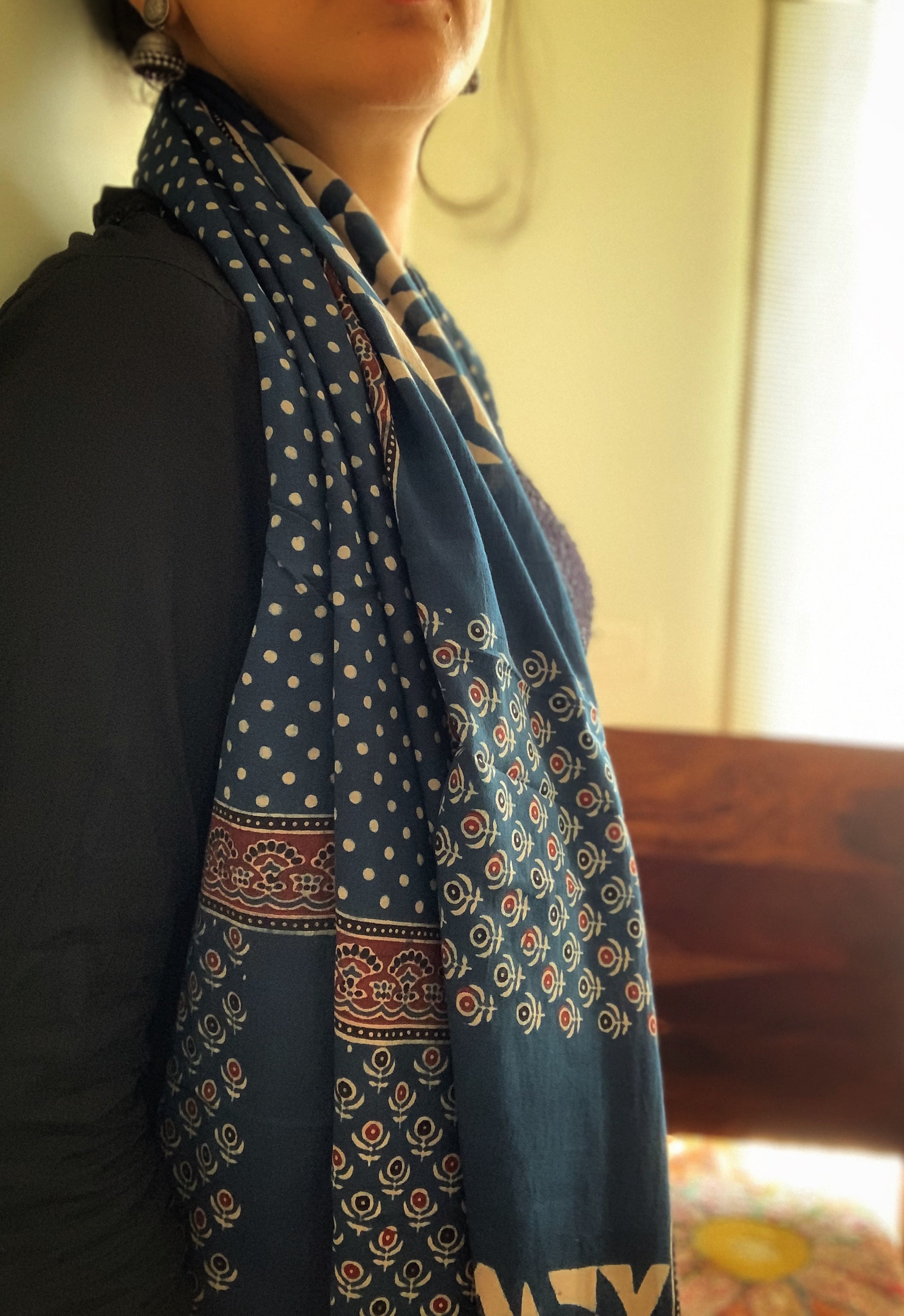 Natural Dyes Hand Block Ajrakh Dupatta