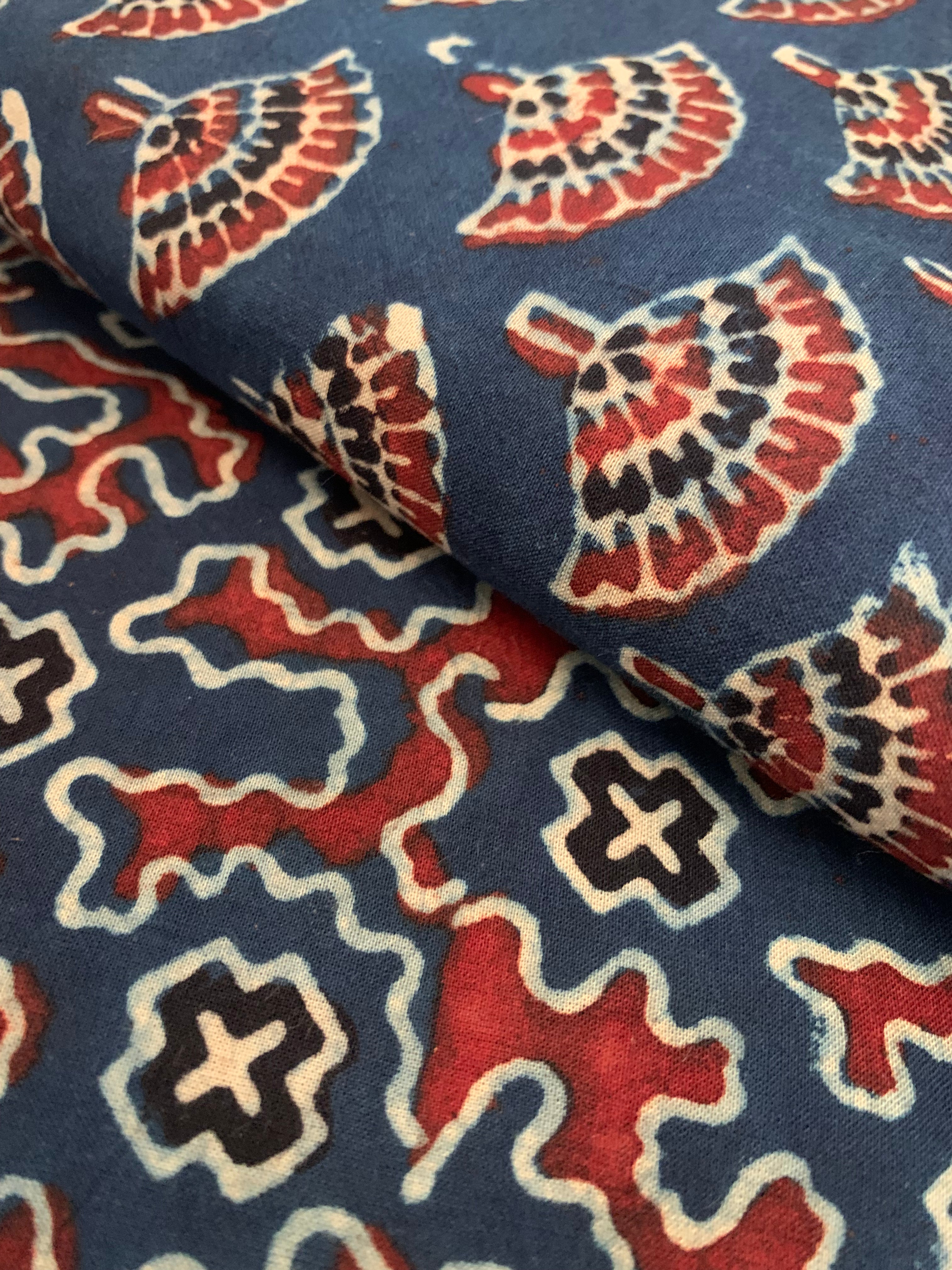 Handblock Ajrakh Cotton Kurta Bottom Set