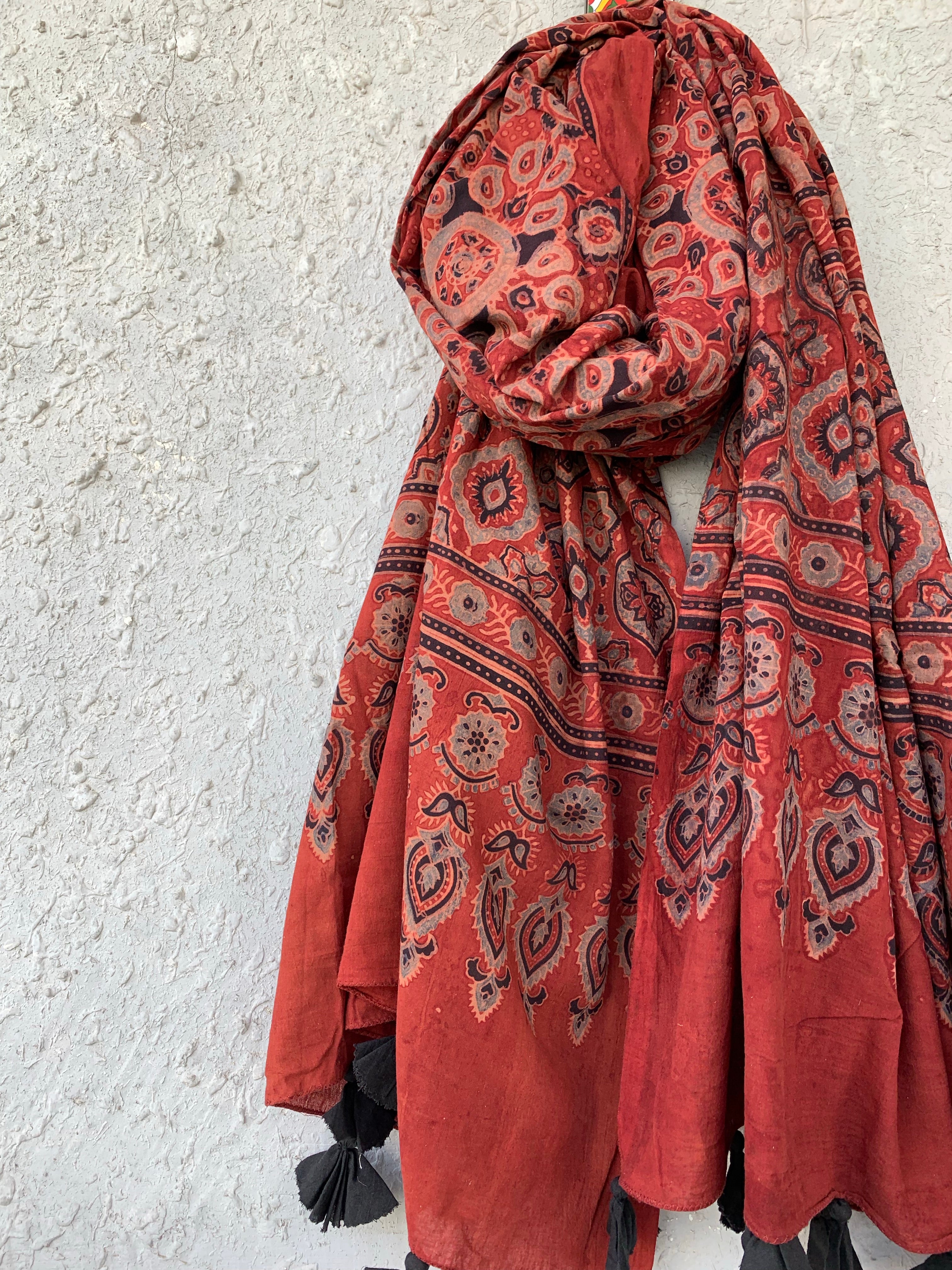 Handblock Ajrakh Dupatta