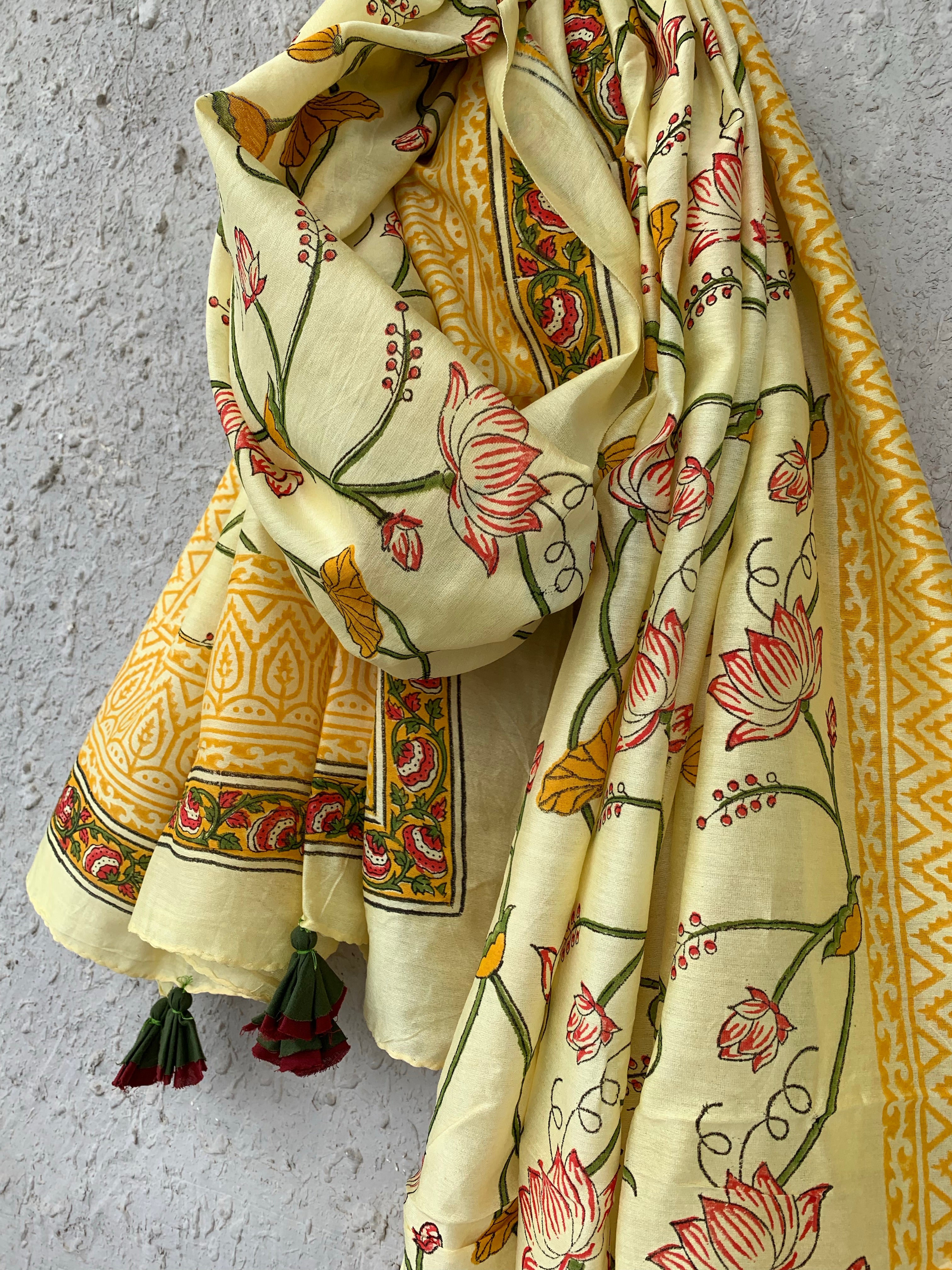 Pastel Yellow Handcrafted Chanderi Dupatta