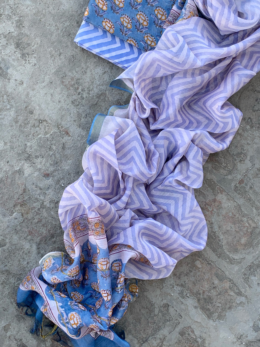 Handblock chanderi suit