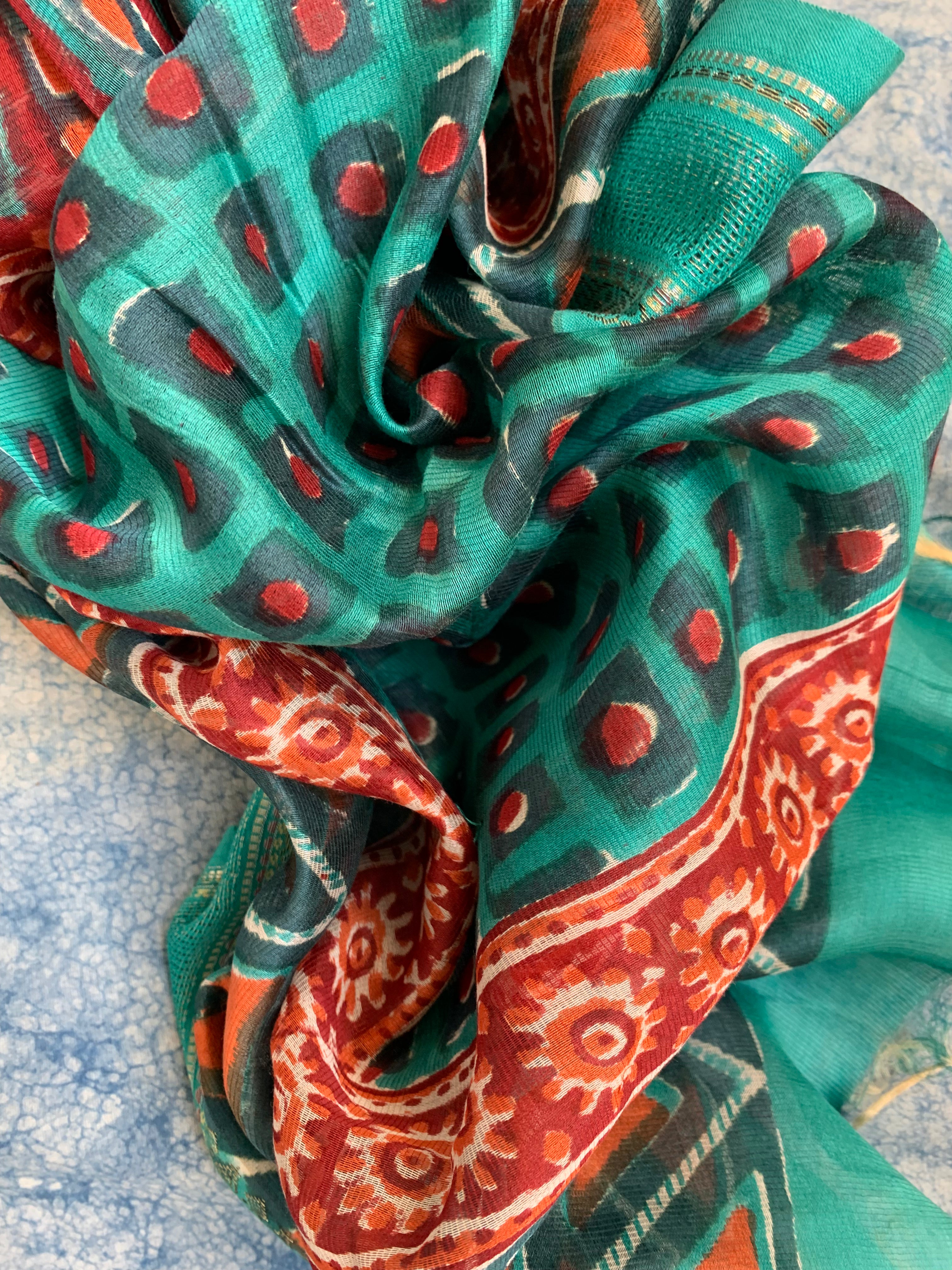 Handblock Printed Cotton Chanderi Dupatta Suit