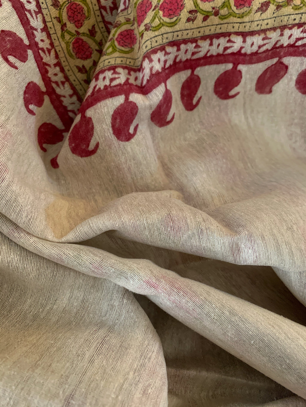 Handwoven & Handblock Printed Tussar Dupion Saree