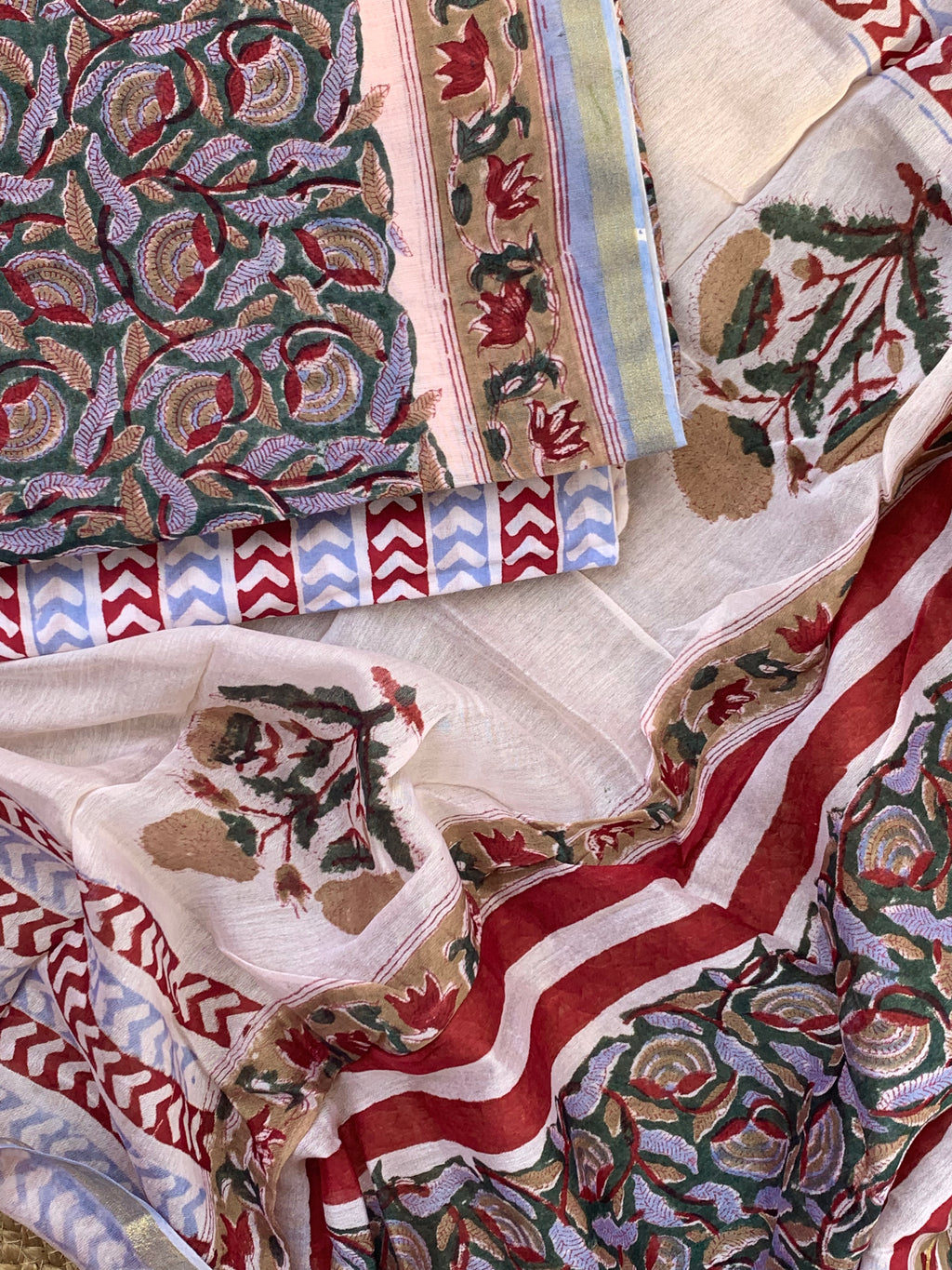 Handblock Chanderi Silk Cotton Suit