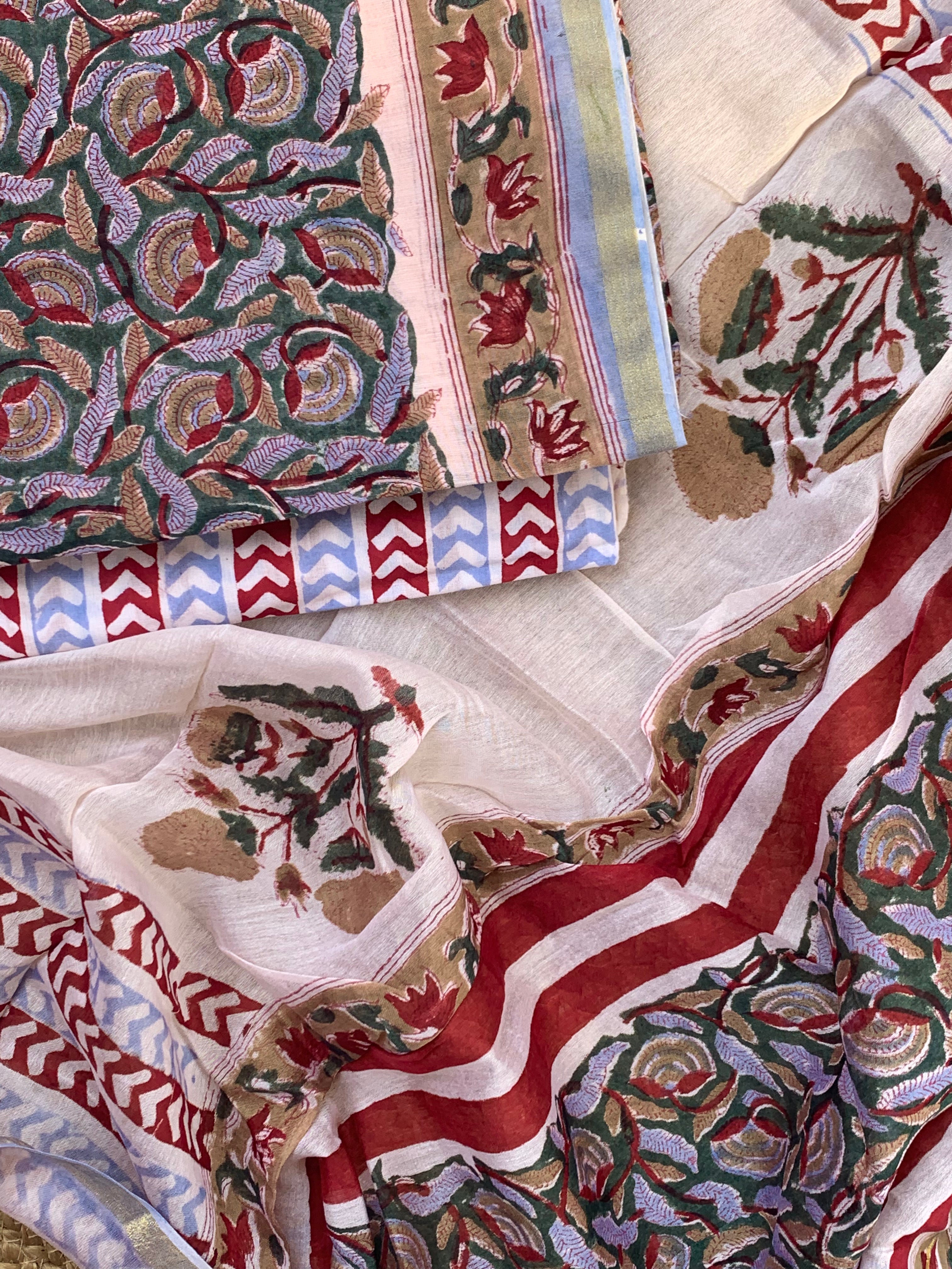 Handblock Chanderi Silk Cotton Suit