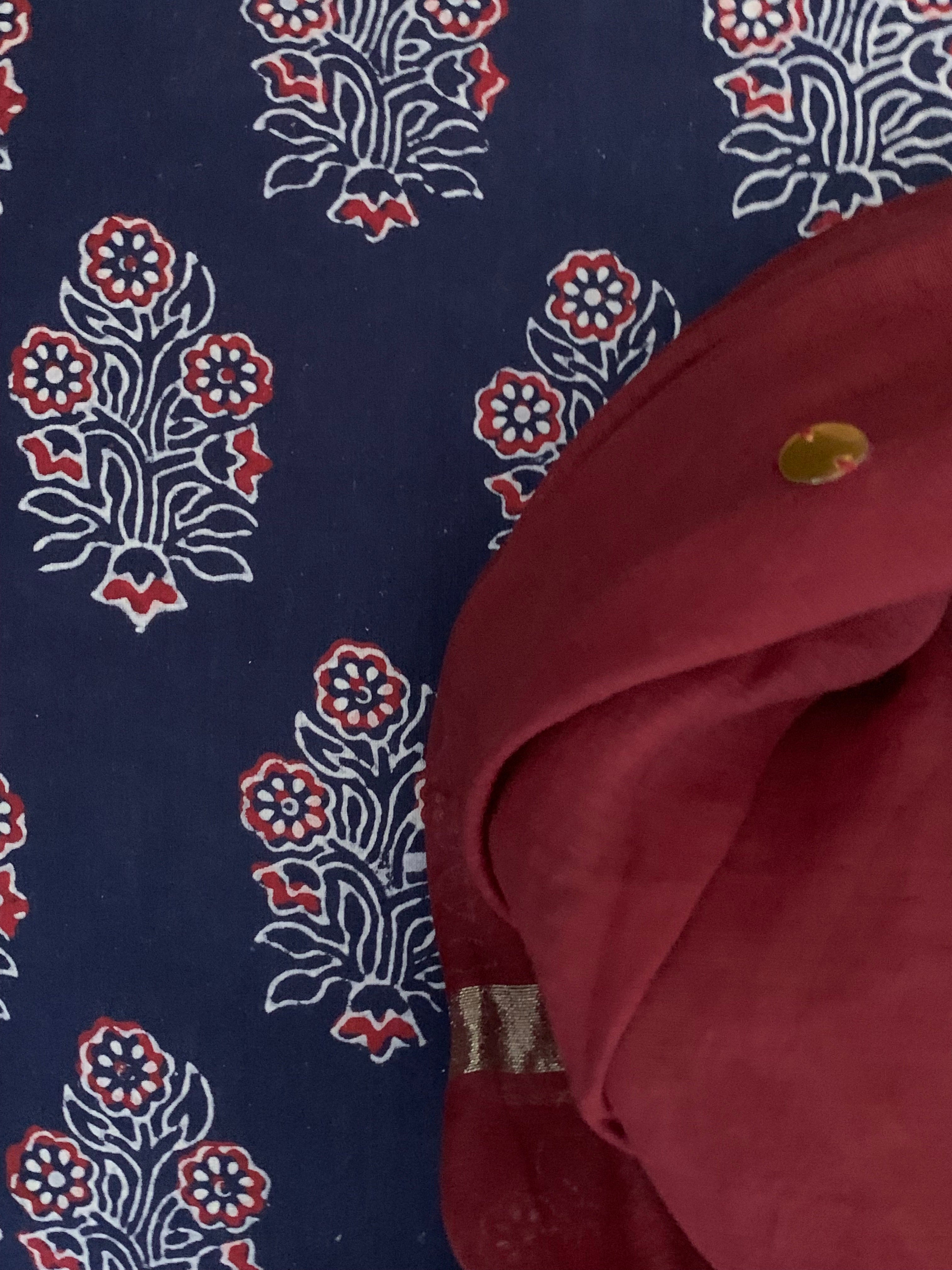 Hand block Print Cotton Chanderi Dupatta Set