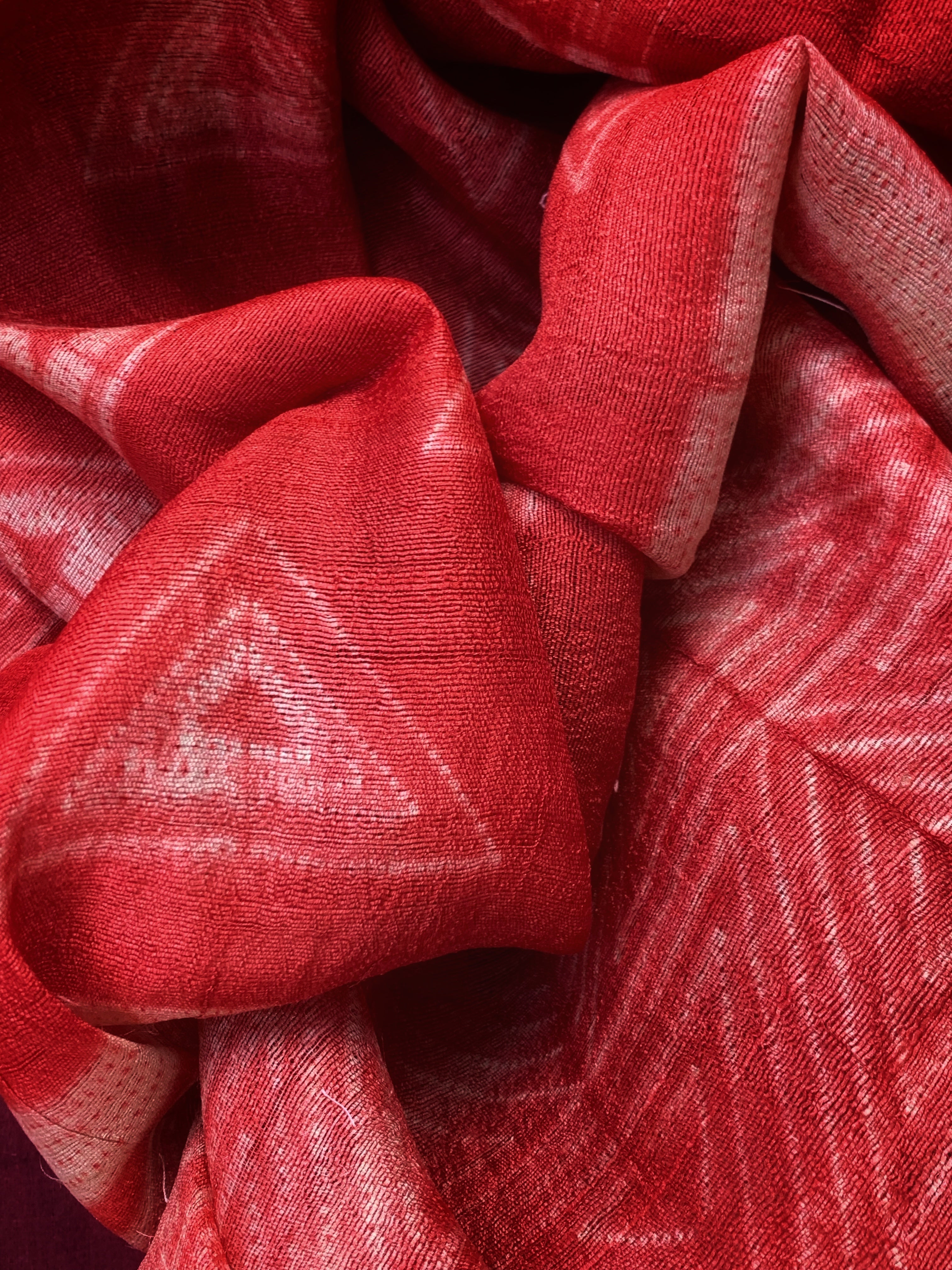 Handwoven & Handmade Tussar Shibori Kurta Dupatta Set - Tomato Red
