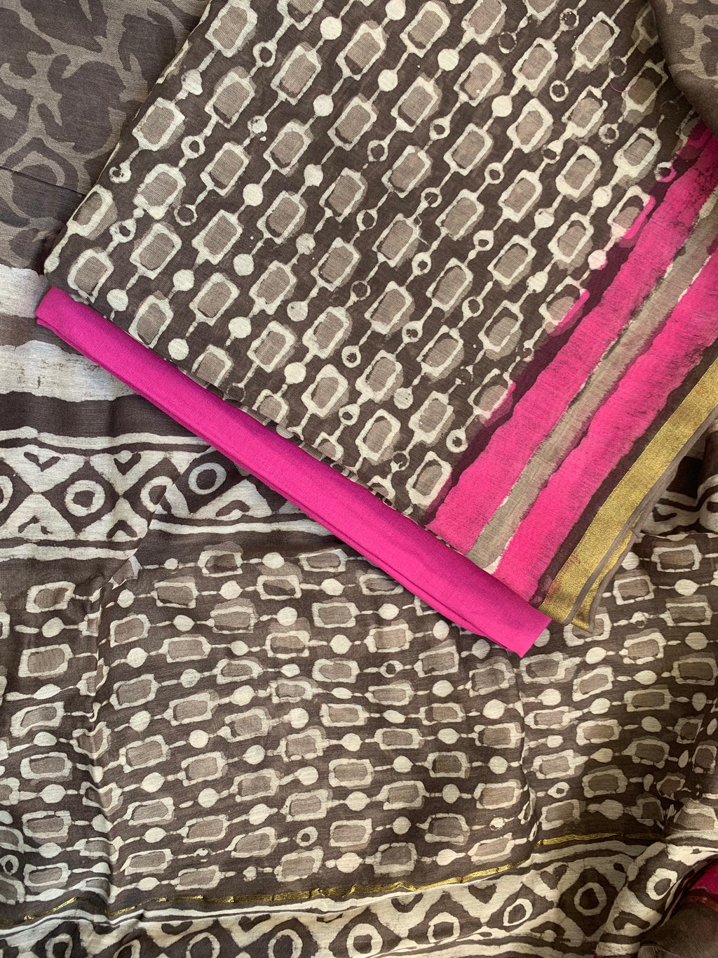 Handblock Chanderi Silk Cotton Suit