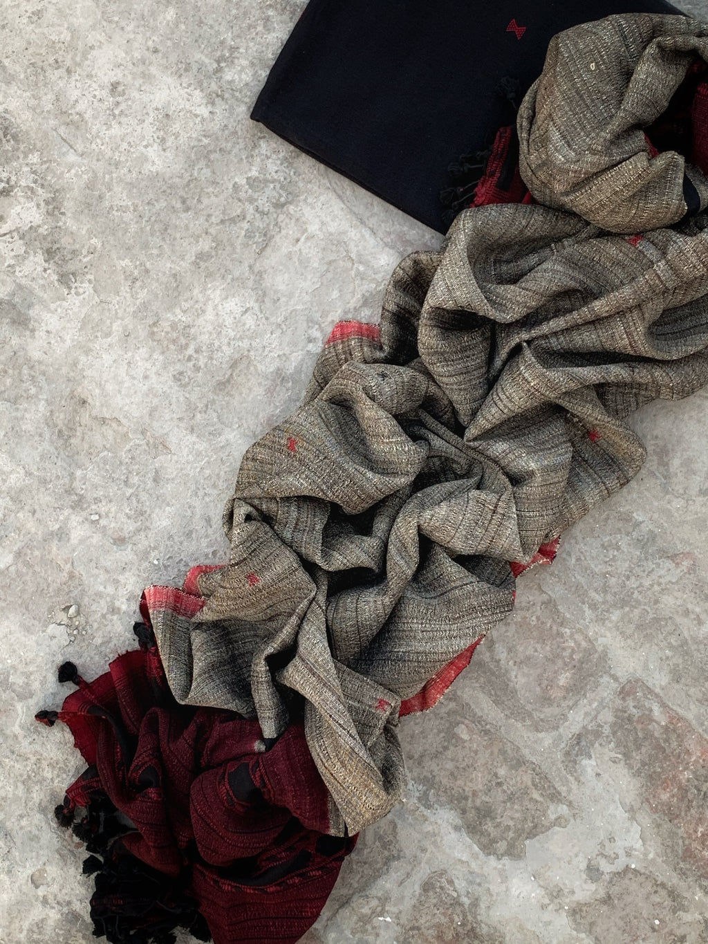 Handwoven Tussar Silk Cotton Bhujodi Kurta Dupatta Set