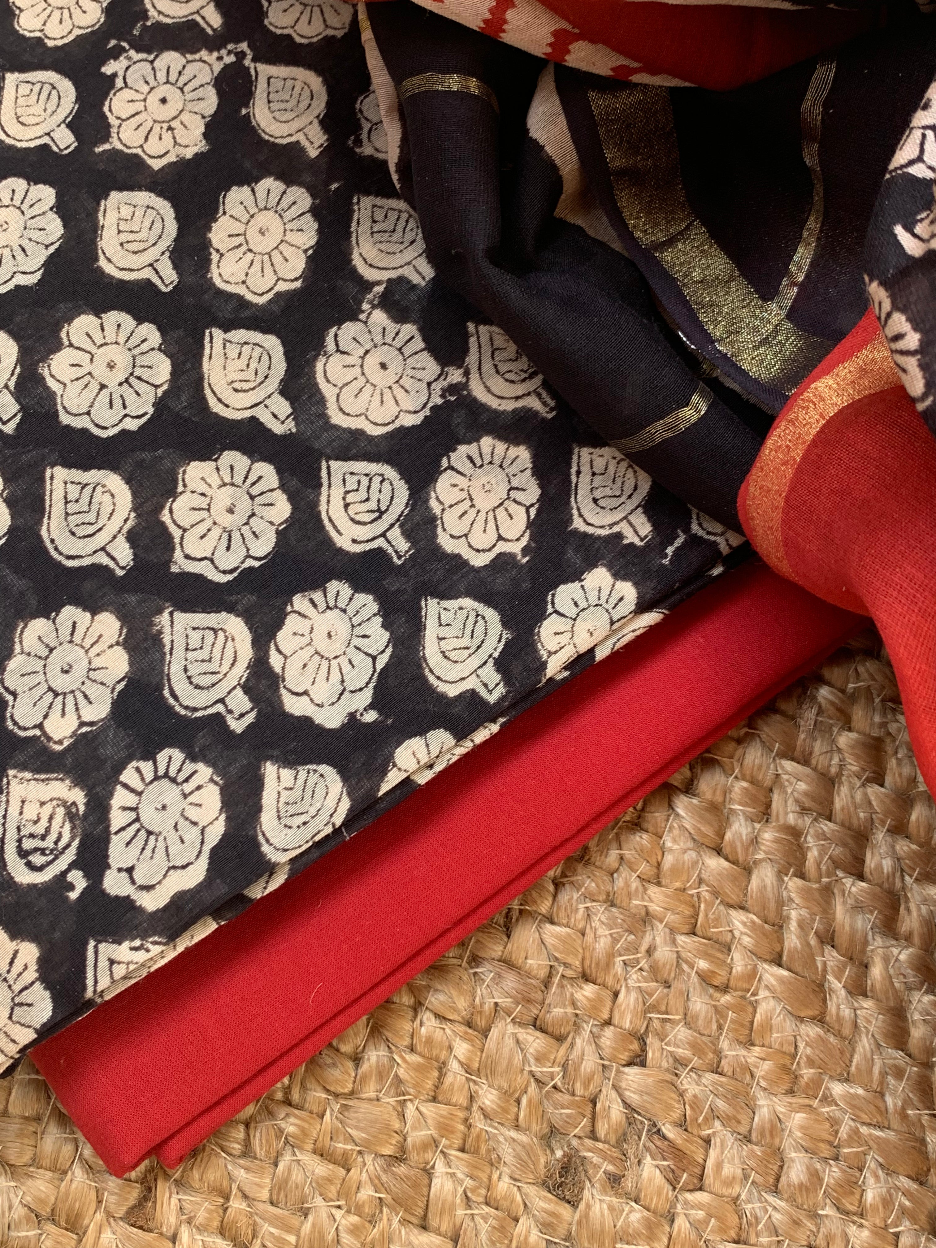 Handblock Chanderi Silk Cotton Suit