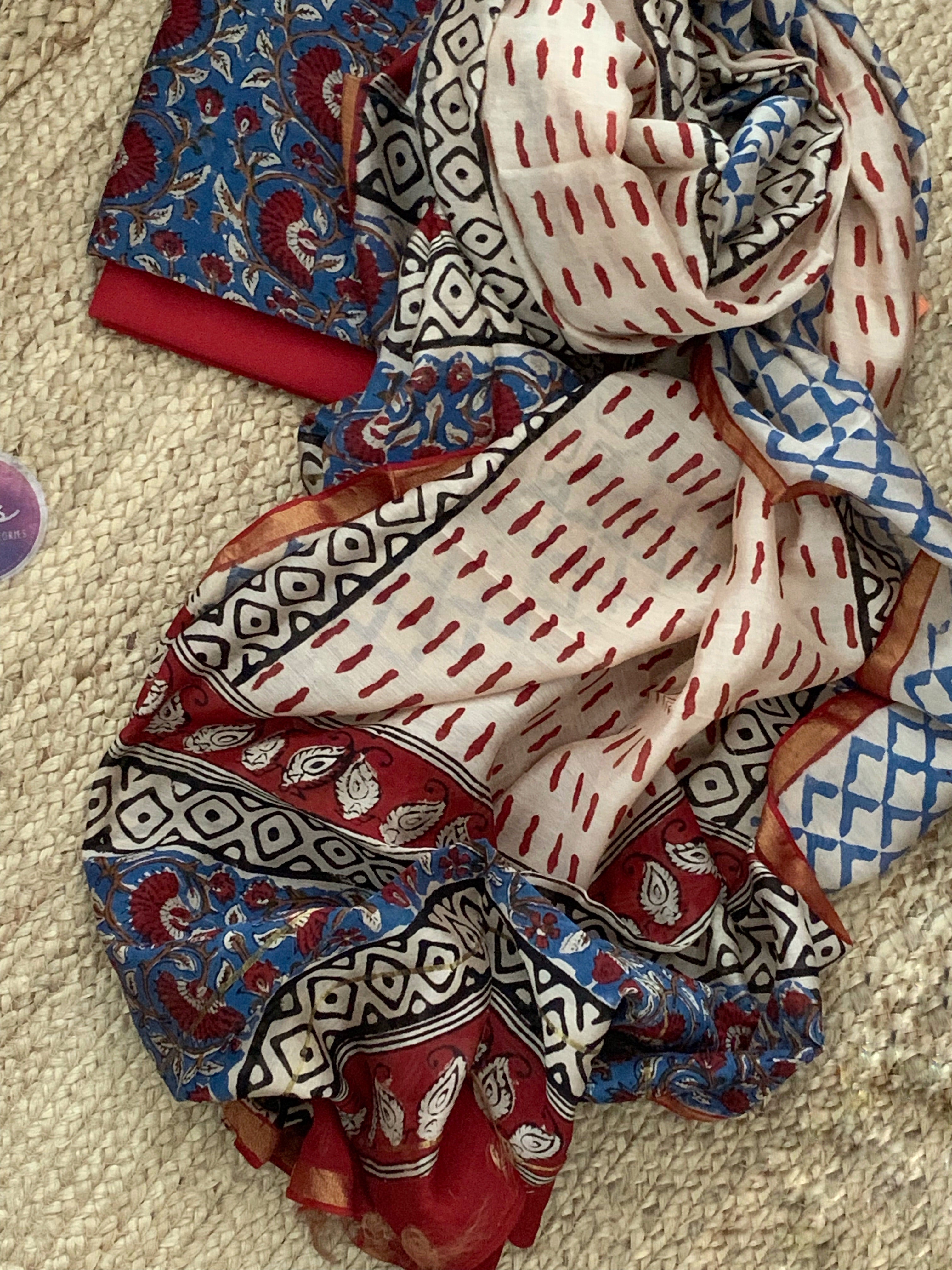 Handblock chanderi suit