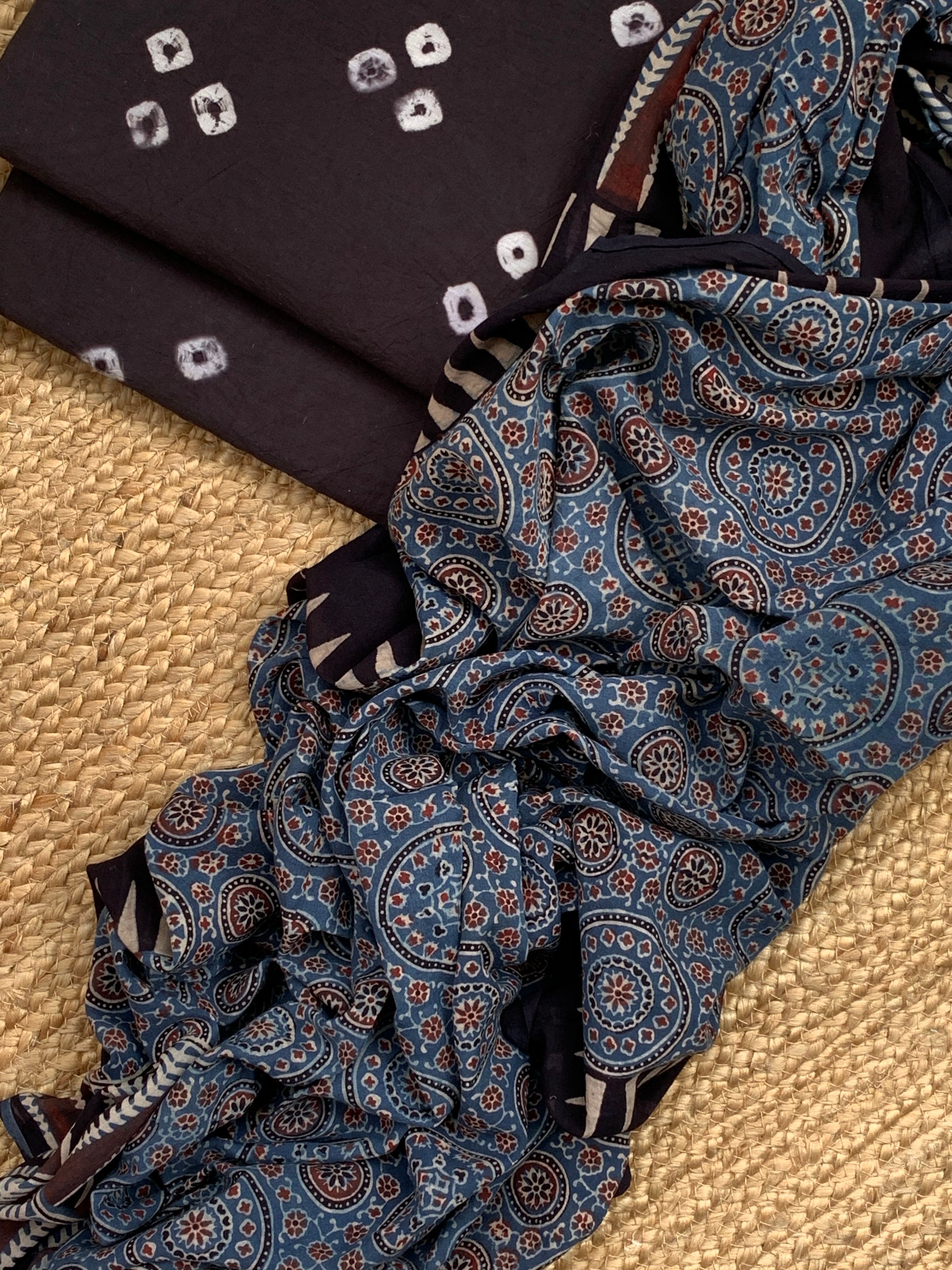 Handcrafted Bandhani Ajrakh Cotton Suit
