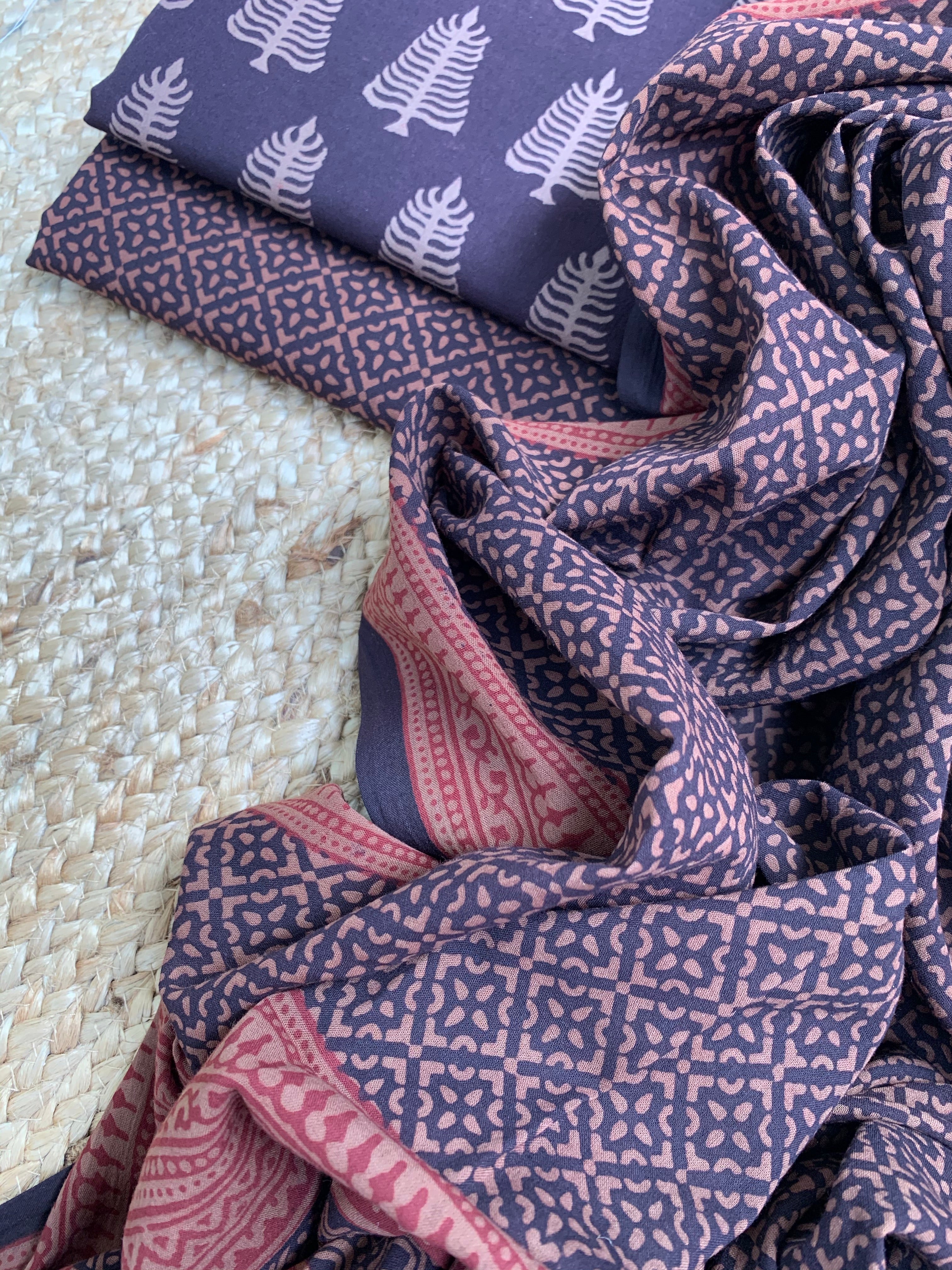 Natural Dyed Bagh Handblock Cotton Suit