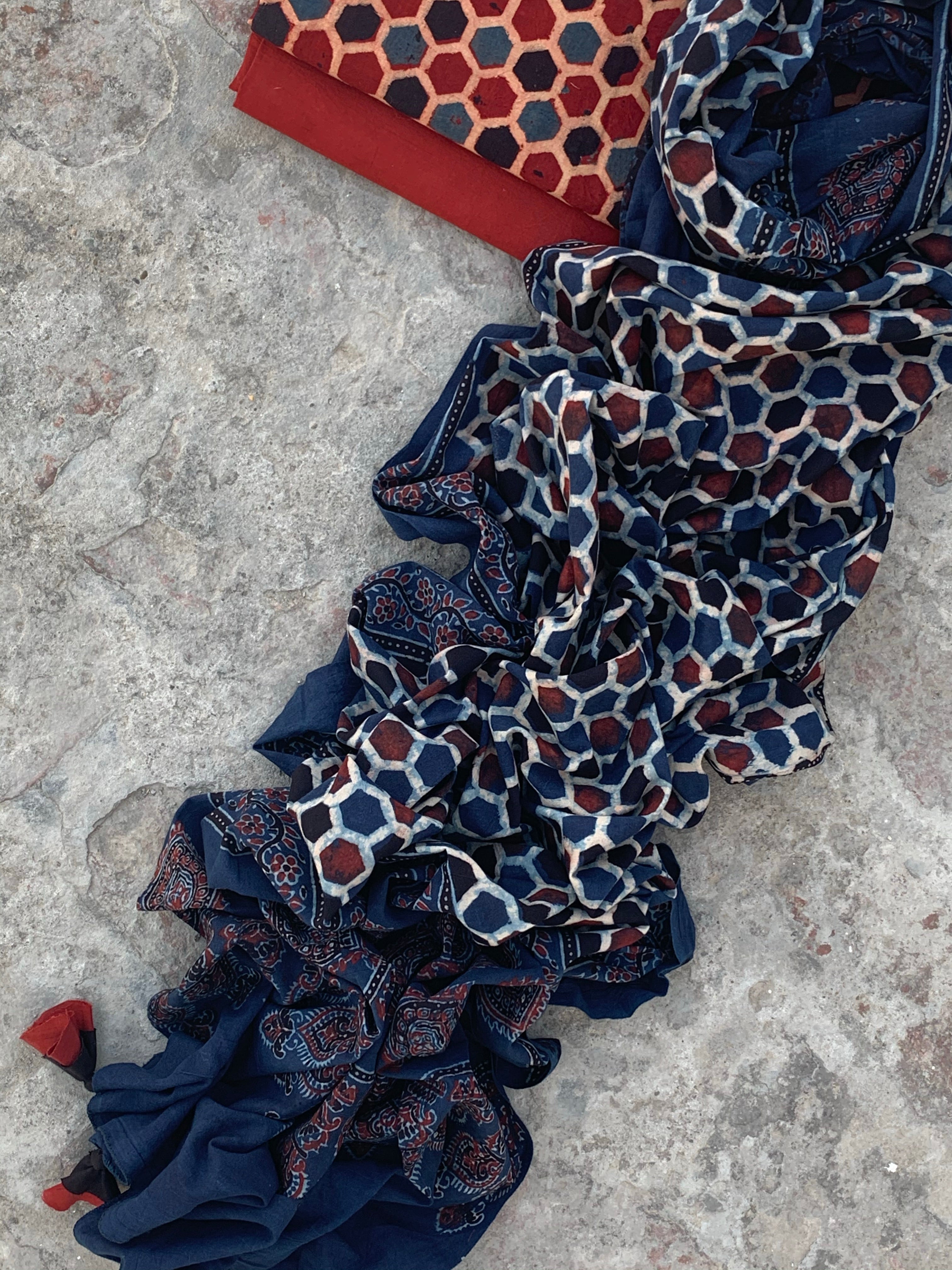 Handblock Ajrakh Cotton Suit
