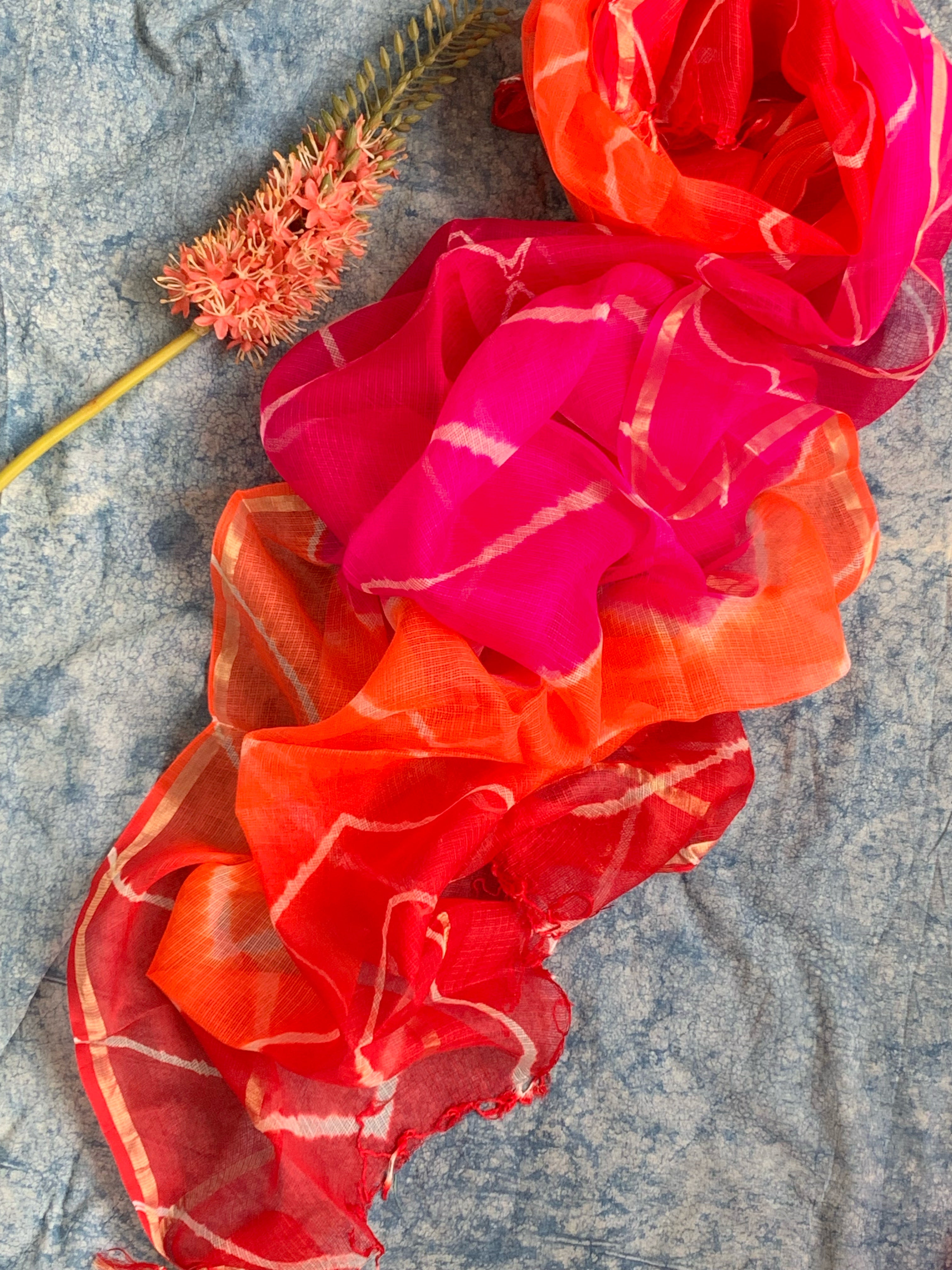 Handcrafted Tie-Dye Silk Kota Doria Dupatta