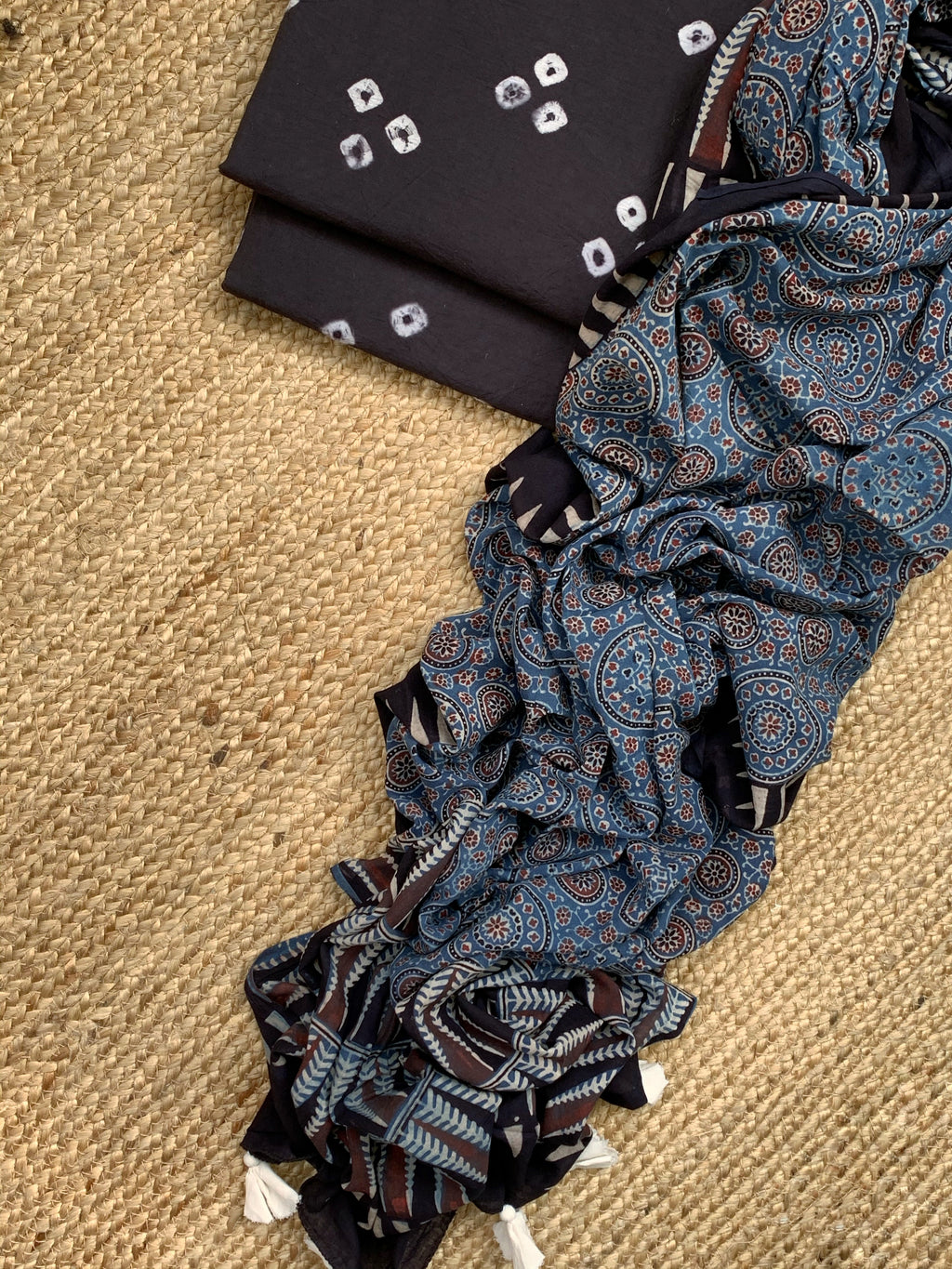 Handcrafted Bandhani Ajrakh Cotton Suit