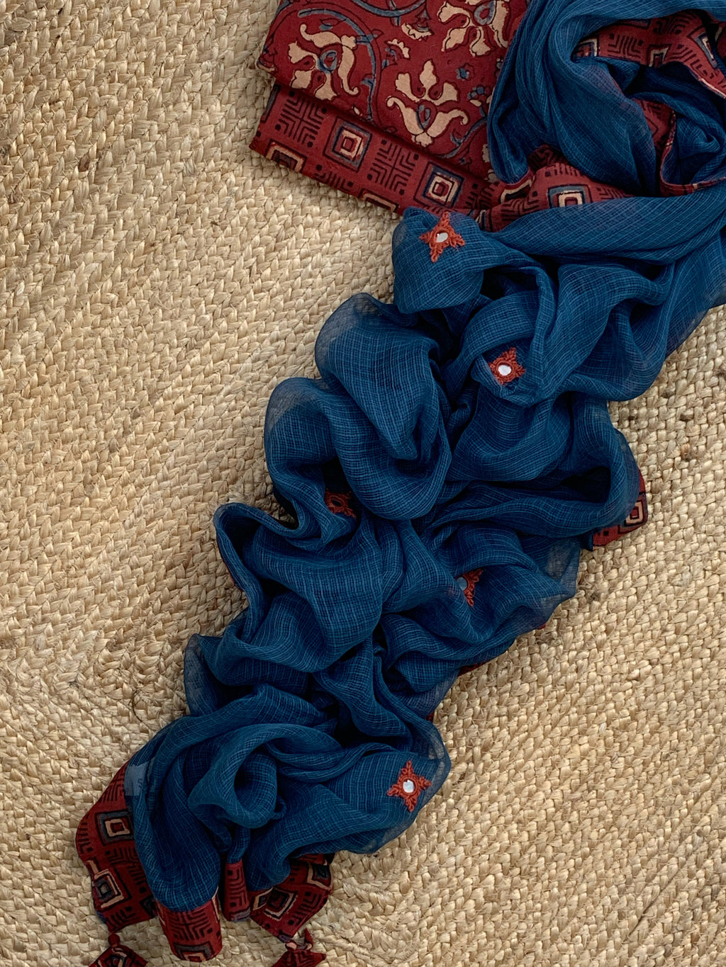 Handblock Ajrakh Cotton Kota Suit