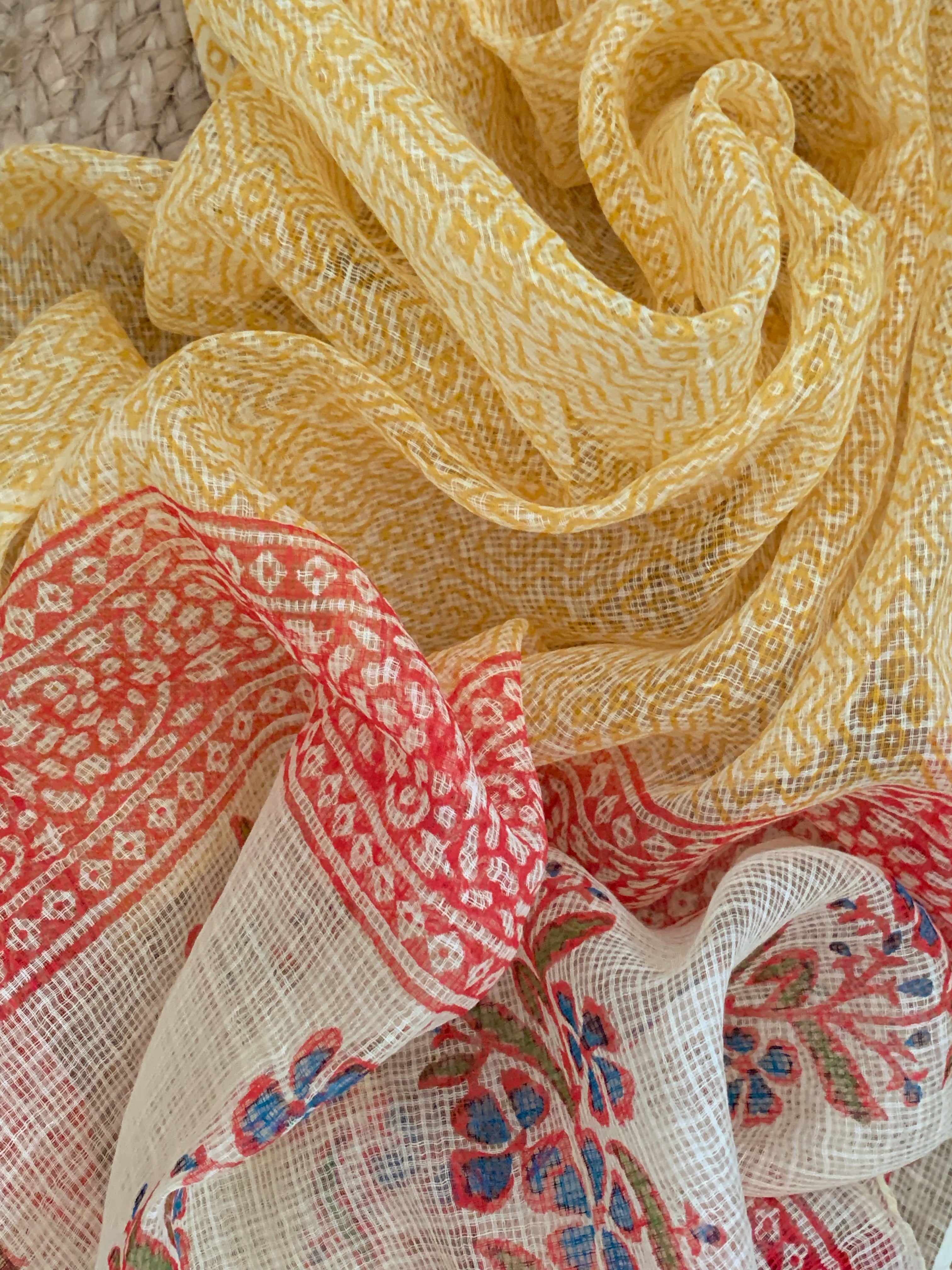 Coral Pink & Yellow Handcrafted Kota Suit