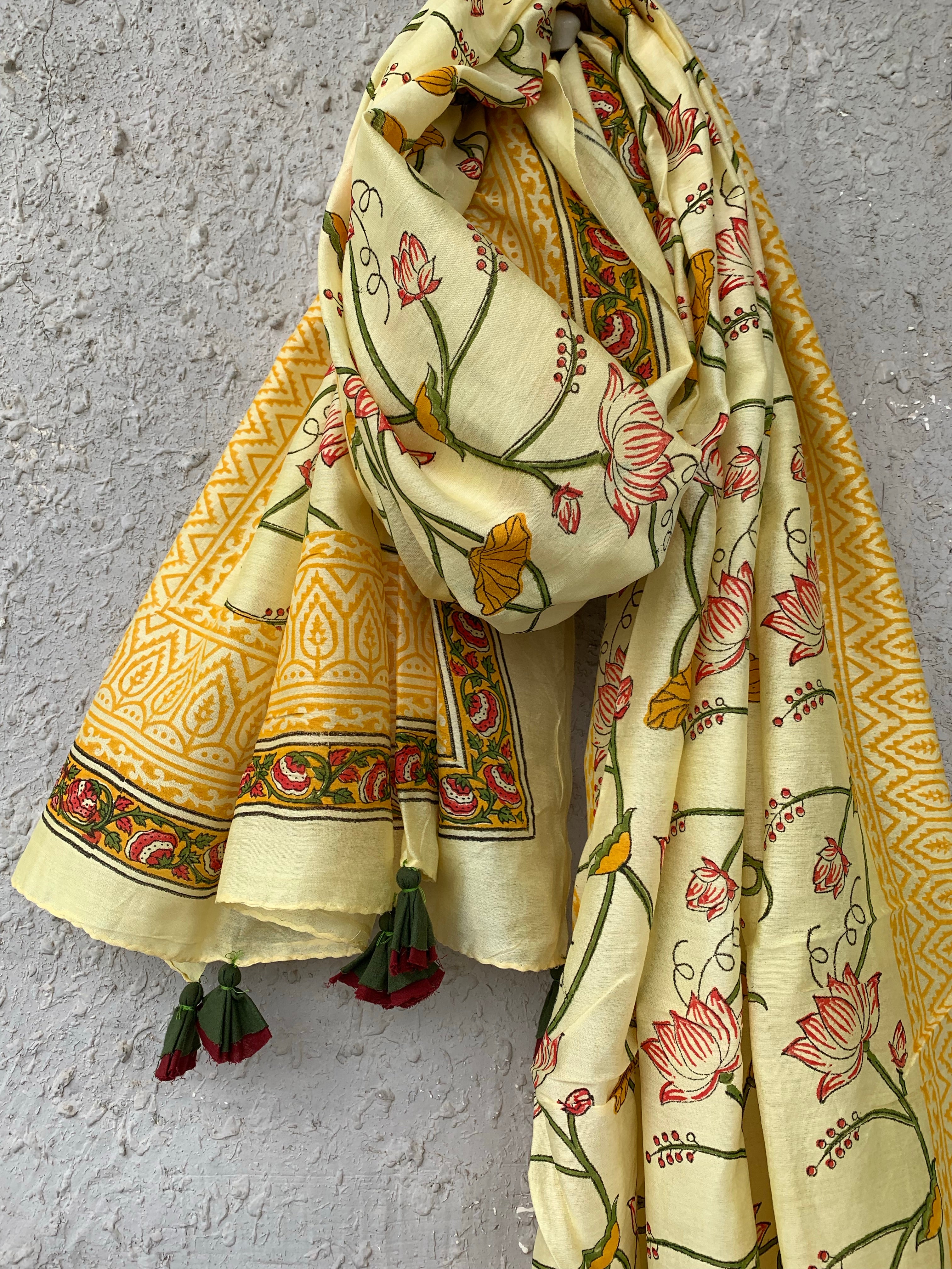 Pastel Yellow Handcrafted Chanderi Dupatta