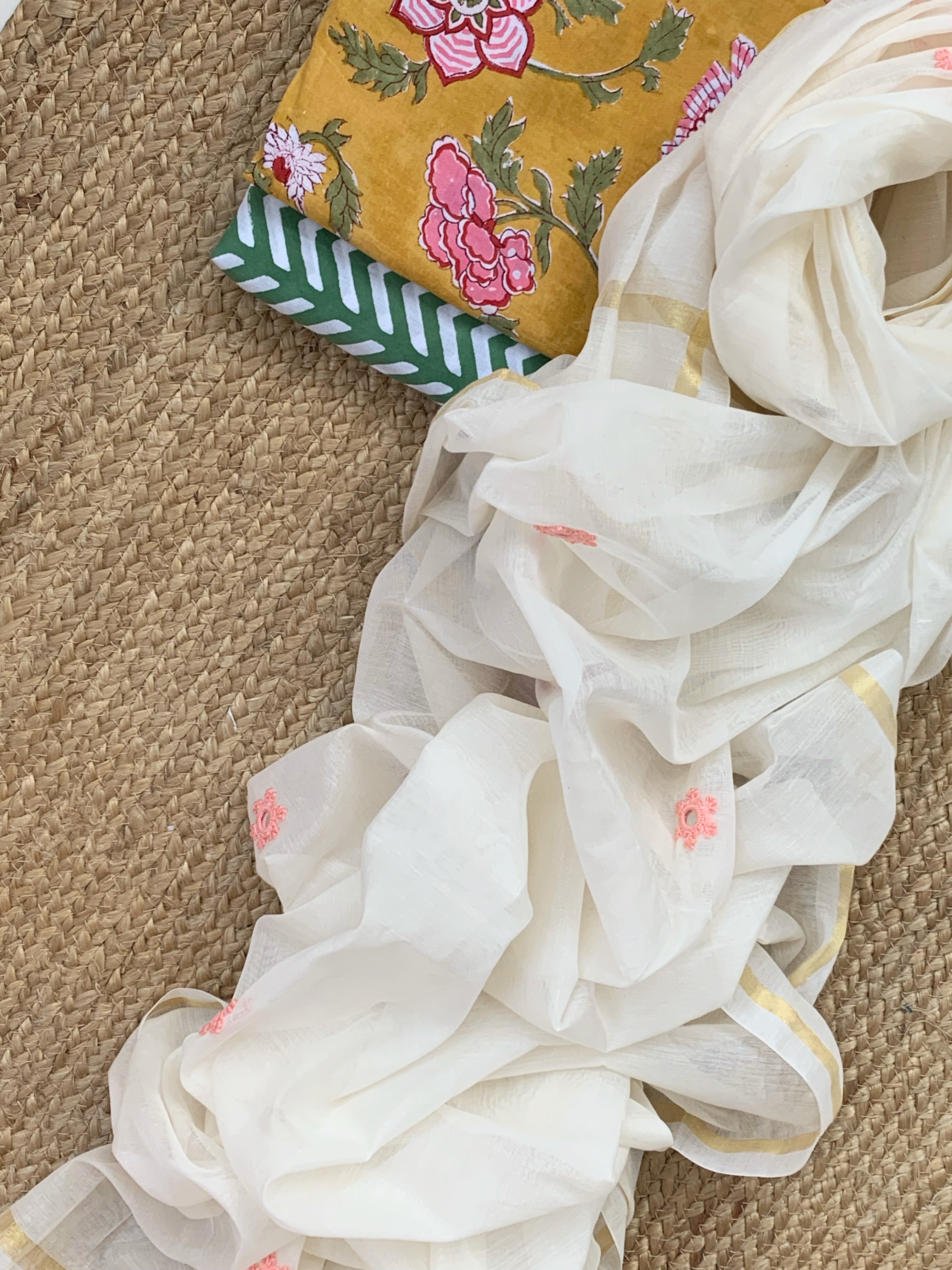 Handblock Cotton Chanderi Suit